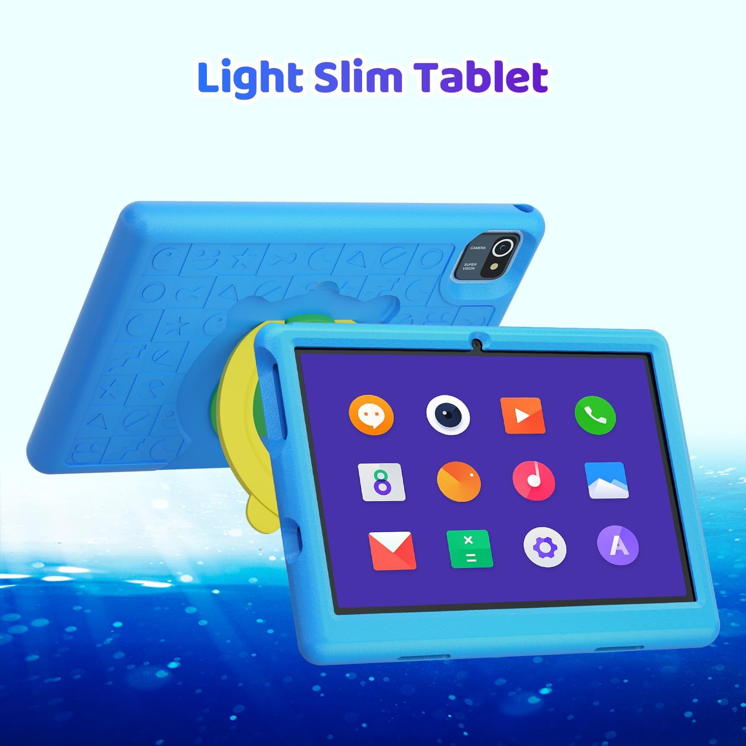 Kids Tablet Android 12 Tablet PC, 10.1 Screen Tablet, 5000mAh, HD Dual Camera, Quad-Core, WiFi, Parental Control, Kid-Proof Case (Blue)