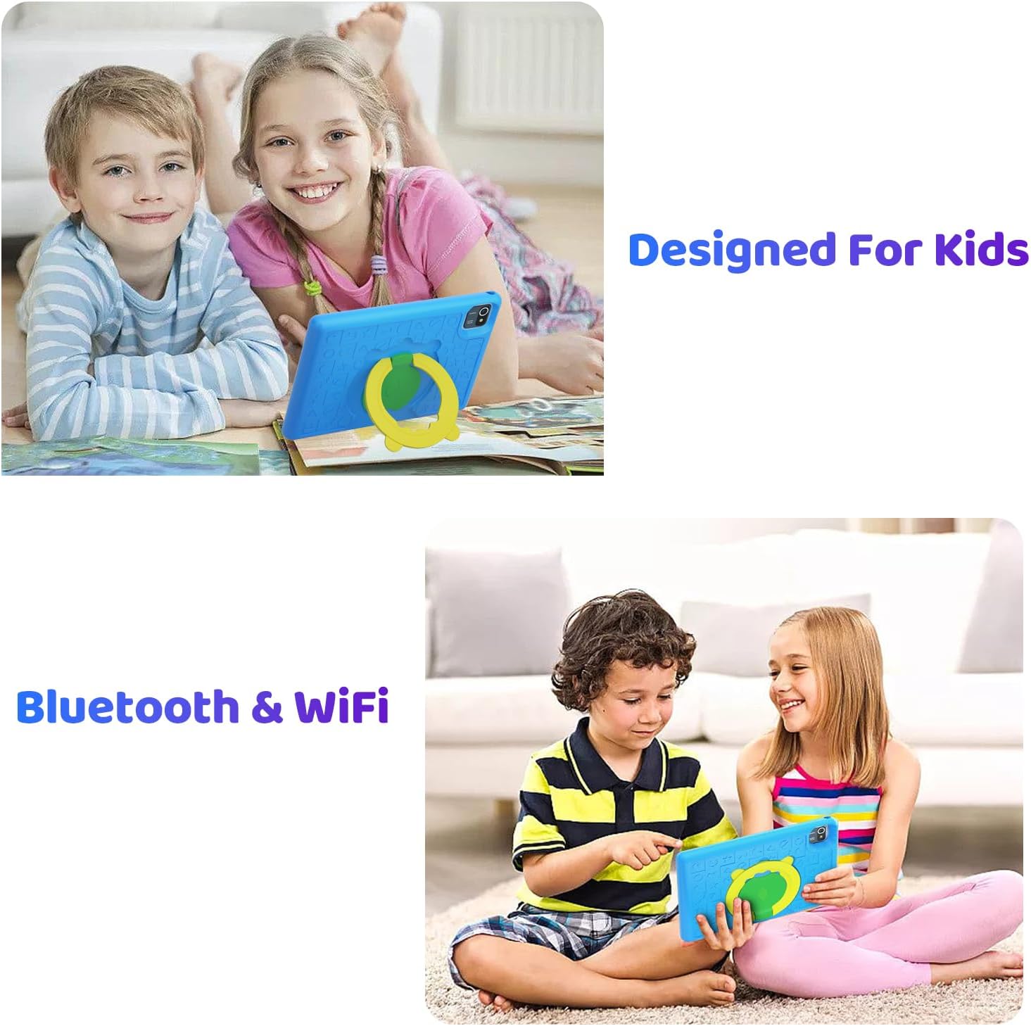 Kids Tablet Android 12 Tablet PC, 10.1 Screen Tablet, 5000mAh, HD Dual Camera, Quad-Core, WiFi, Parental Control, Kid-Proof Case (Blue)