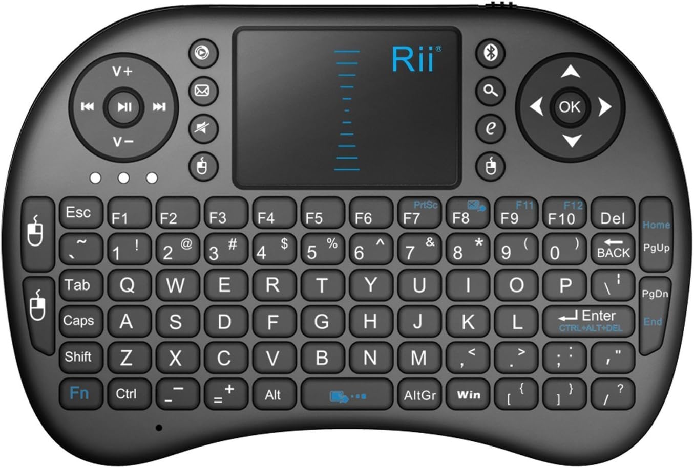 Rii i8 Mini Bluetooth Keyboard with Touchpad＆QWERTY Keyboard, Portable Wireless Keyboard with Remote Control for Smartphones /laptop/PC/Tablets/ Windows/Mac/ TV/Xbox/PS3/Raspberry Pi .Black