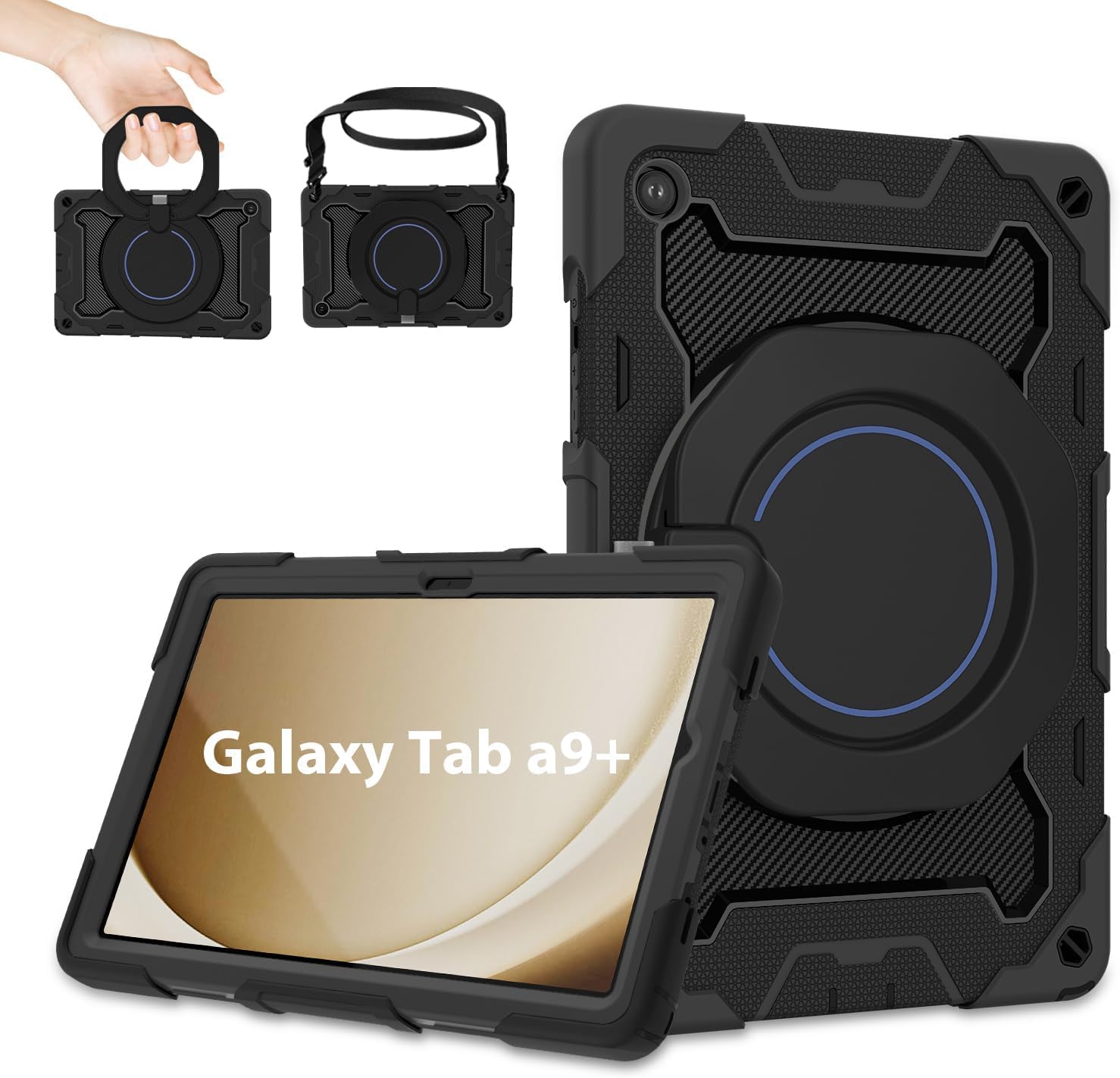 ROISKIN Case for Galaxy Tab A9 Plus 5G/ A9+ 11 Inch with HD Screen Protector  Shoulder Strap,Heavy Duty Military Case for Samsung Galaxy A9 Plus 2023 SM-X210/X216/X218 - Rotating Stand for Kids