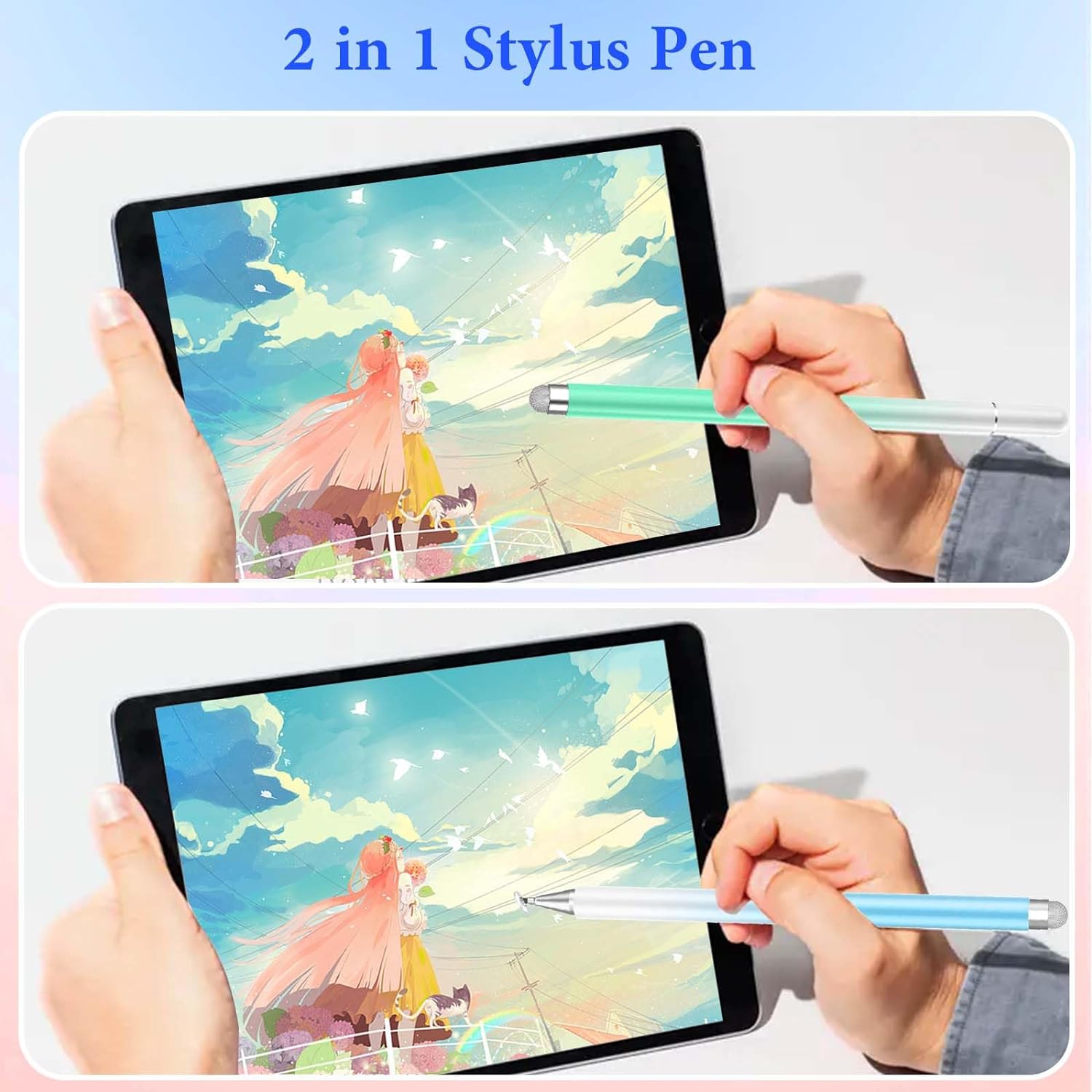 Stylus Pens for Touch Screens(2PCS), Luntak High Precision Magnetic Disc Universal Stylus Pen for iPad, 2 in 1 iPad Pencil Compatible with iPhone/iPad/Android and Most Touch Screen(Pink/Purple)