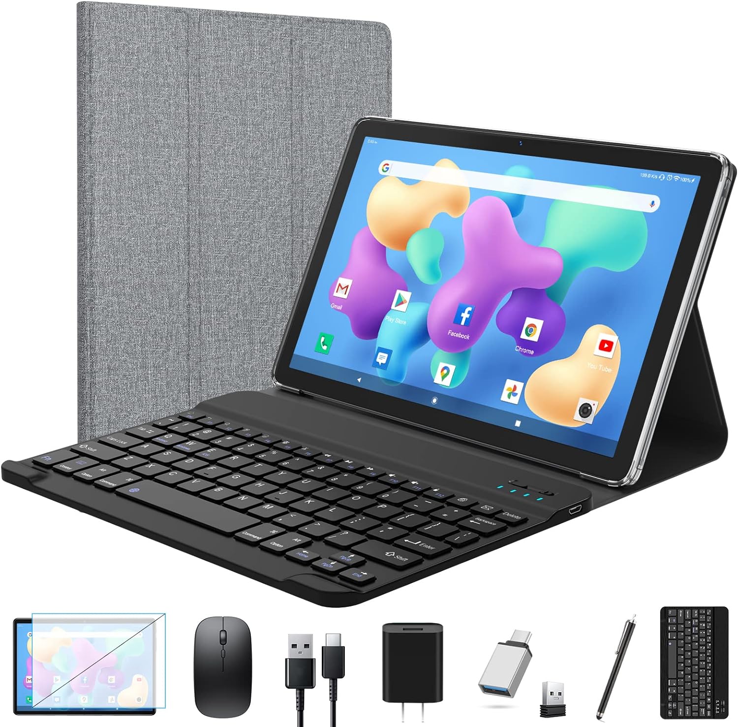 Tablet 2024 Newest Android Tablet 10 inch, Octa-Core 5G WiFi Tablet with Keyboard, 128GB + 4GB + 1TB Expandable Storage, Large Touch-Screen Tablet, 13MP Dual Camera/Bluetooth/GPS/HD Display/Mouse/Case