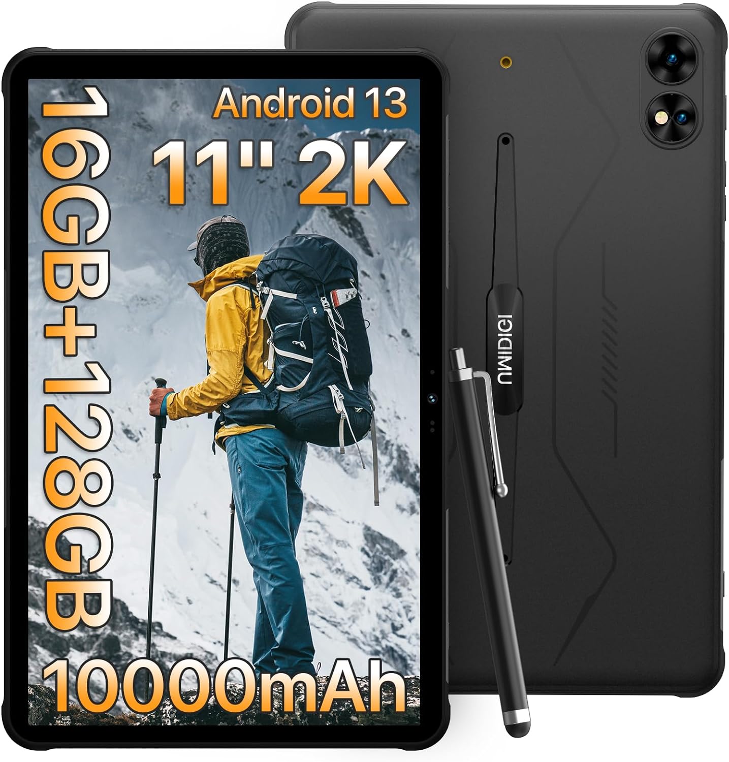 UMIDIGI 2K 11inch Rugged Tablet Android 13,Active T1 Octa-core 16GB RAM+128GB ROM,10000mAh,16+16+8MP Camera Waterproof Tablet with SIM Card Slot Unlocked/Stylus Pen/4G LTE/WiFi-5/BT 5.0/GPS,Warranty