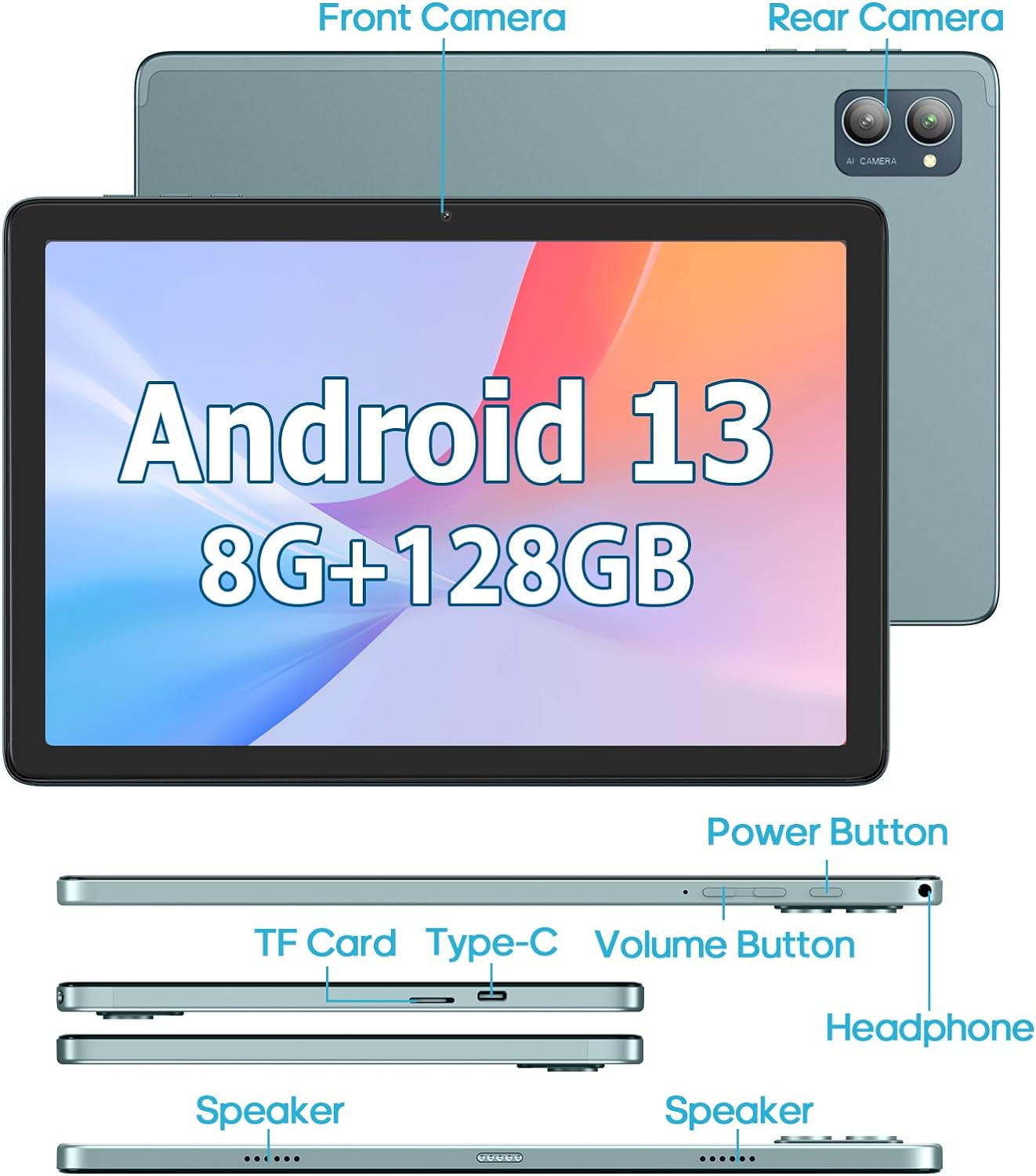 2024 Newest 11 inch Tablet Android 13 Tablet, 2K 2000 x 1200 Display, 14GB RAM 256GB ROM 512GB Expand with Octa-Core CPU, 13MP+5MP, Dual SIM/2.4G5G WiFi/BT5.0/Type C/GPS/7500mAh, 18W Fast Charging