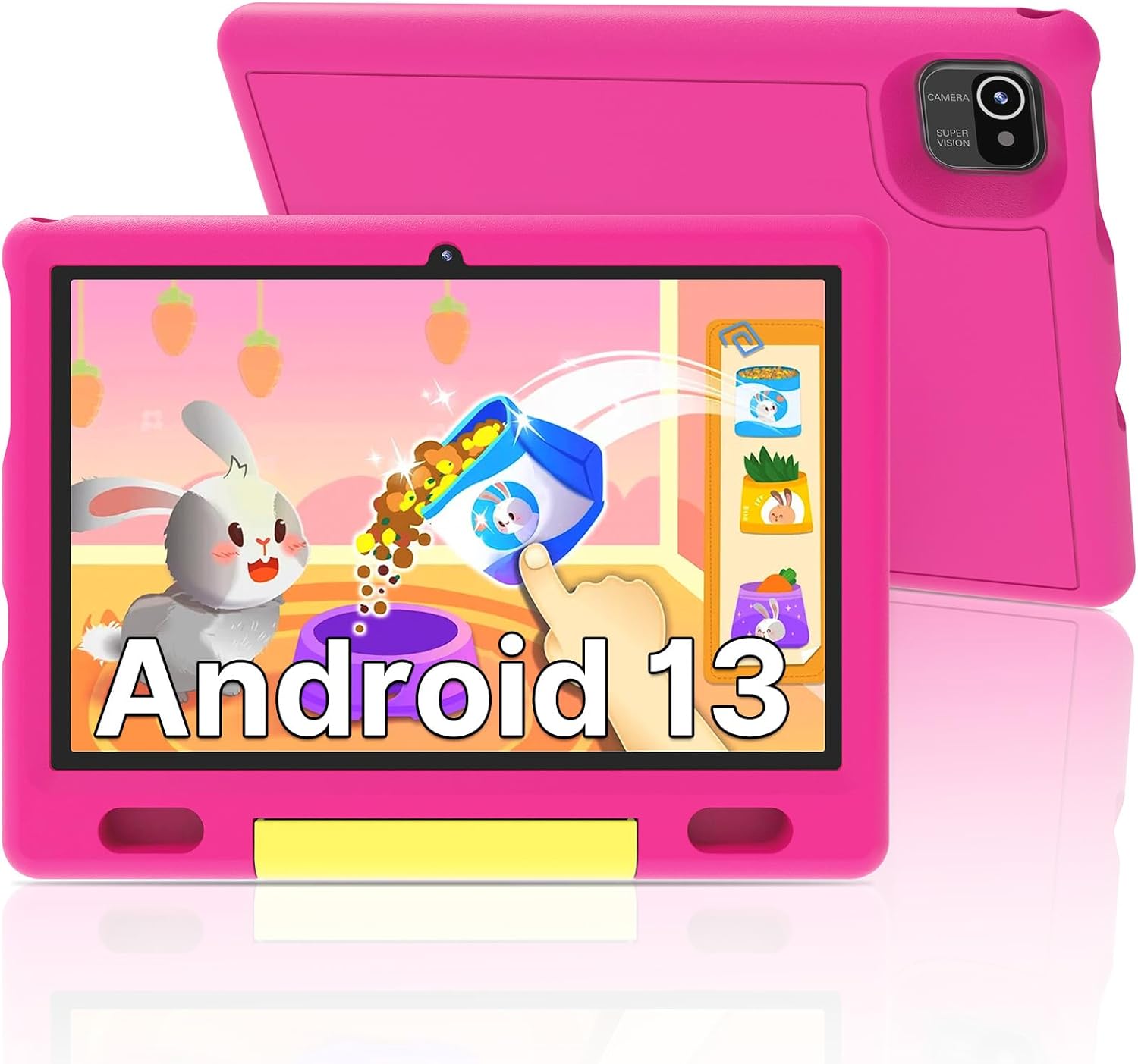 ApoloSign Kids Tablet, 10.1 Inch Android 13 Tablet for Kids, 32GB ROM with HD Screen, Bluetooth, 5000mAh Battery, Parental Control APP, Educational Games, and Shockproof Case(Pink)