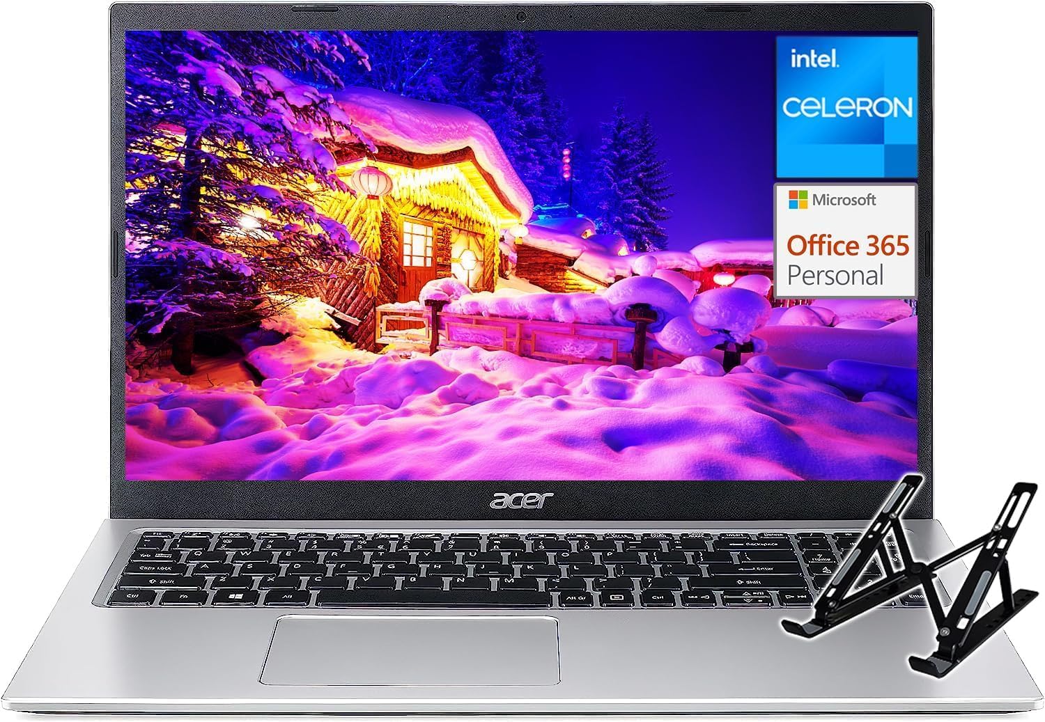 acer 2024 Newest Aspire 1 Slim Laptop, 15.6 FHD Display, 12GB RAM,256GB SSD, 128GB eMMC, 1 Year Microsoft 365, Intel Celeron Dual-core Processor, for Students  Business, Windows 11 S, with Stand