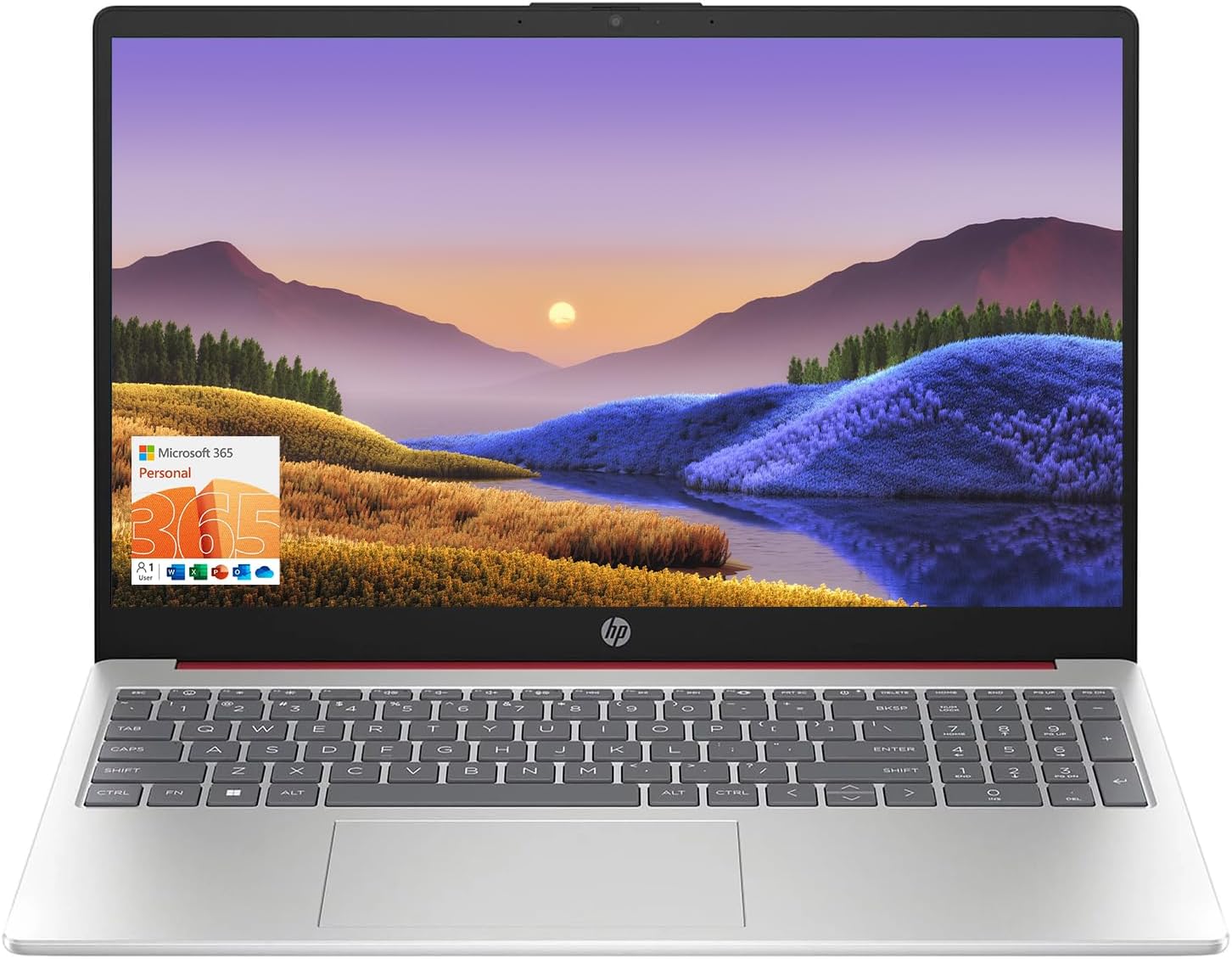 HP 15.6 Portable Laptop (Include 1 Year Microsoft 365), HD Display, Intel Quad-Core N200 Processor, 16GB RAM, 128GB Storage, Wi-Fi 5, Webcam, HDMI, Numeric Keypad, Windows 11 Home, Red
