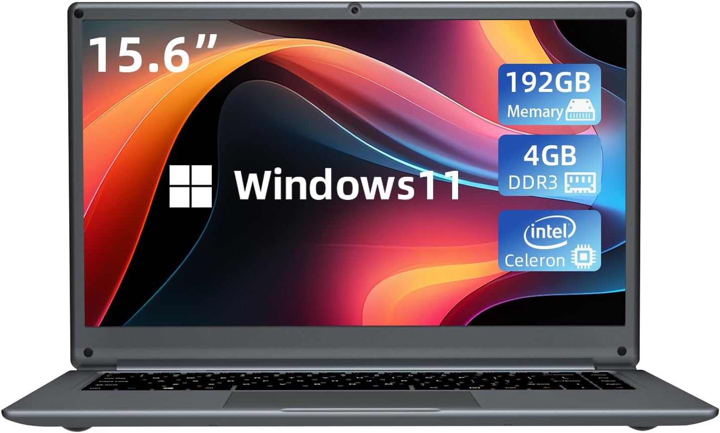 Morostron Laptop 4GB DDR4 192GB SSD, 15.6 Inch Win11 Laptops Computer with Intel Quad Core Processor, Webcam, USB3.0, WiFi, Bluetooth 4.2, Mini HDMI, Gray