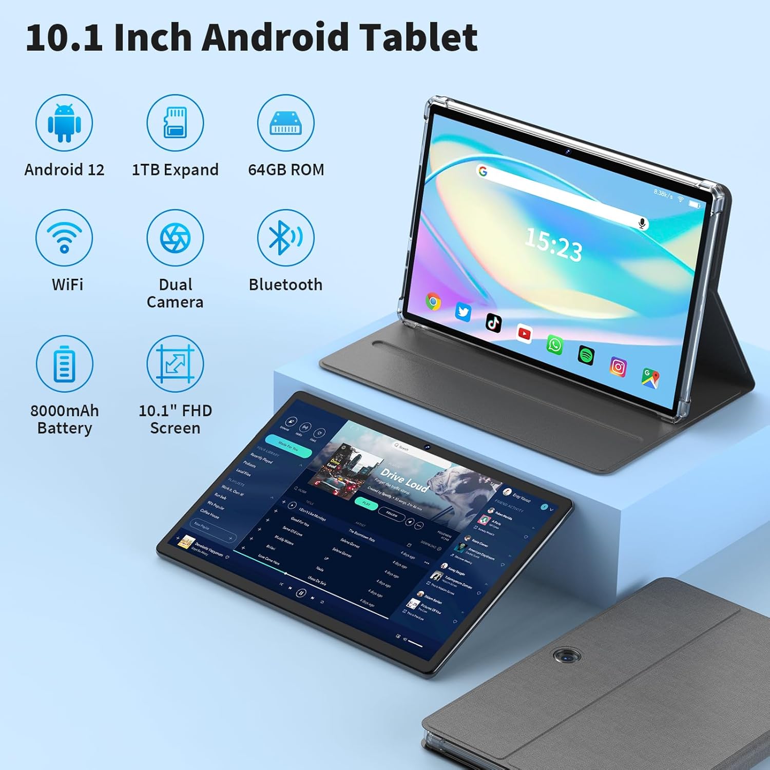 Android Tablet, 10.1 Inch Tablet, 4GB+64GB, 1TB Expandable Android 12 Tablet with 8000mAh Battery, FHD Touch Screen, 5+8MP Dual Camera, WiFi, Bluetooth, GMS Certified Computer Tablets PC