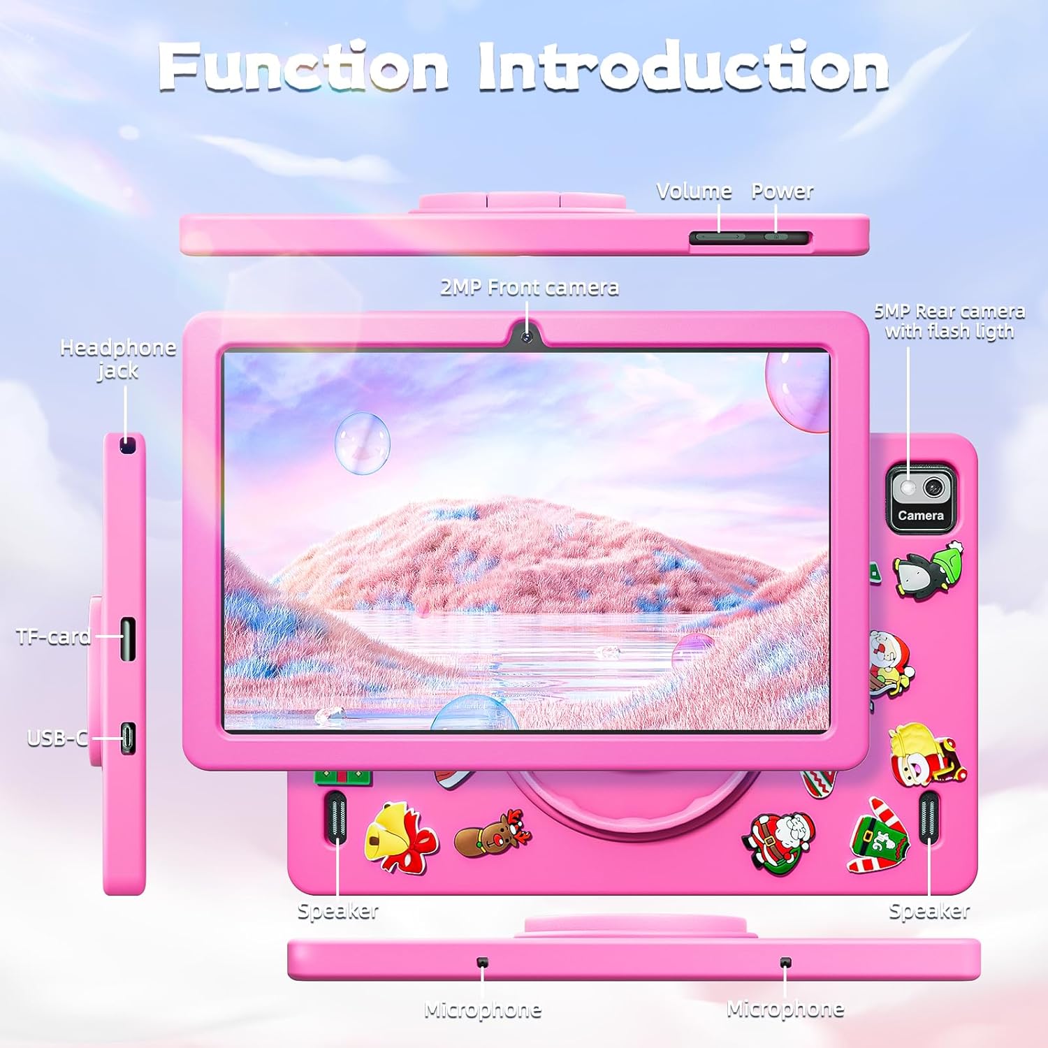 SGIN 10 Inch Kids Tablet 4GB RAM 64GB ROM, Android 12 Tablet with Case, Octa-Core 2.0Ghz Processor, 1280 * 800 IPS, 2MP+5MP Camera, 6000mAh, GPS, WiFi, Bluetooth (Pink)