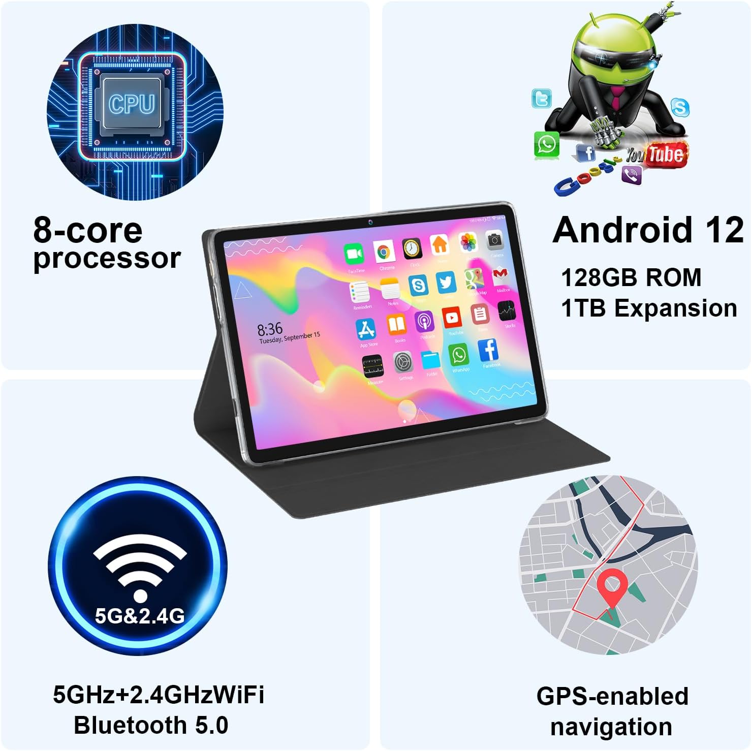 Tablet 2024 Newest Android Tablet 10 Inch WiFi Tablet 2 in1Tablet with Keyboard octa-core Tablet with128GBROM 1TB Expand 5G WiFi Tablet HD Screen13MP Camera 7000mAh/Bluetooth 5.0/Mouse/Stylus/Case