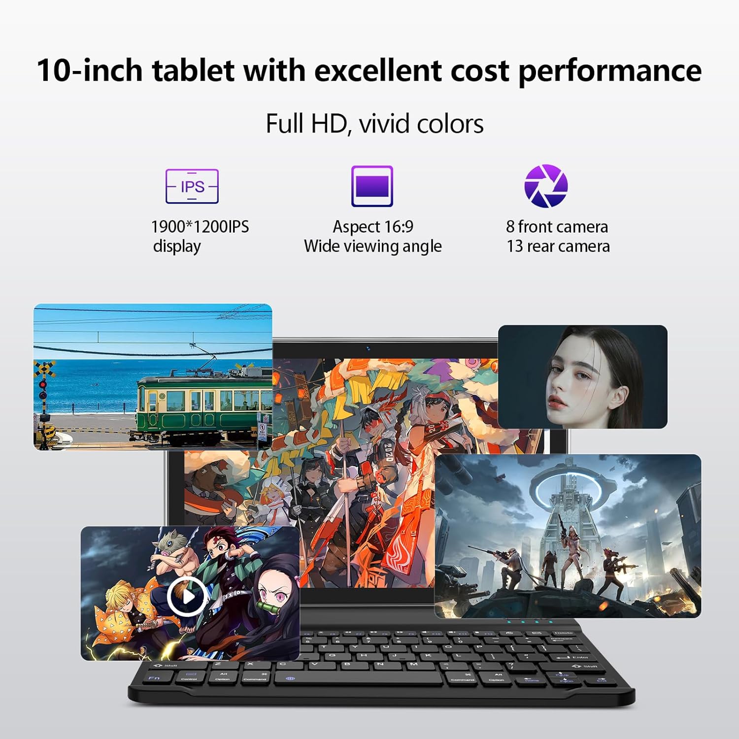 Android Tablet 2024 Newest Tablet 10 inch, Android 13 Tablet with Keyboard,128GB ROM 16GB RAM TF1TB Expand,Octa-Core Tablet with 5GWiFi,1080FHD,13MP+8MPCamera,Bluetooth5.0,GPS,Mouse,Case,Black