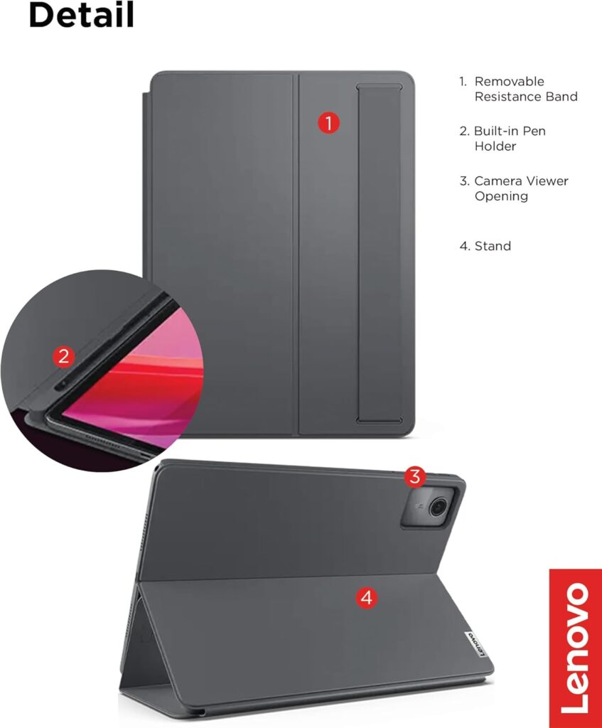 Lenovo Folio Case for Tab M11 - Tablet Protector with Built in Pen Holder, Security Band  Convertible Stand - Luna Grey