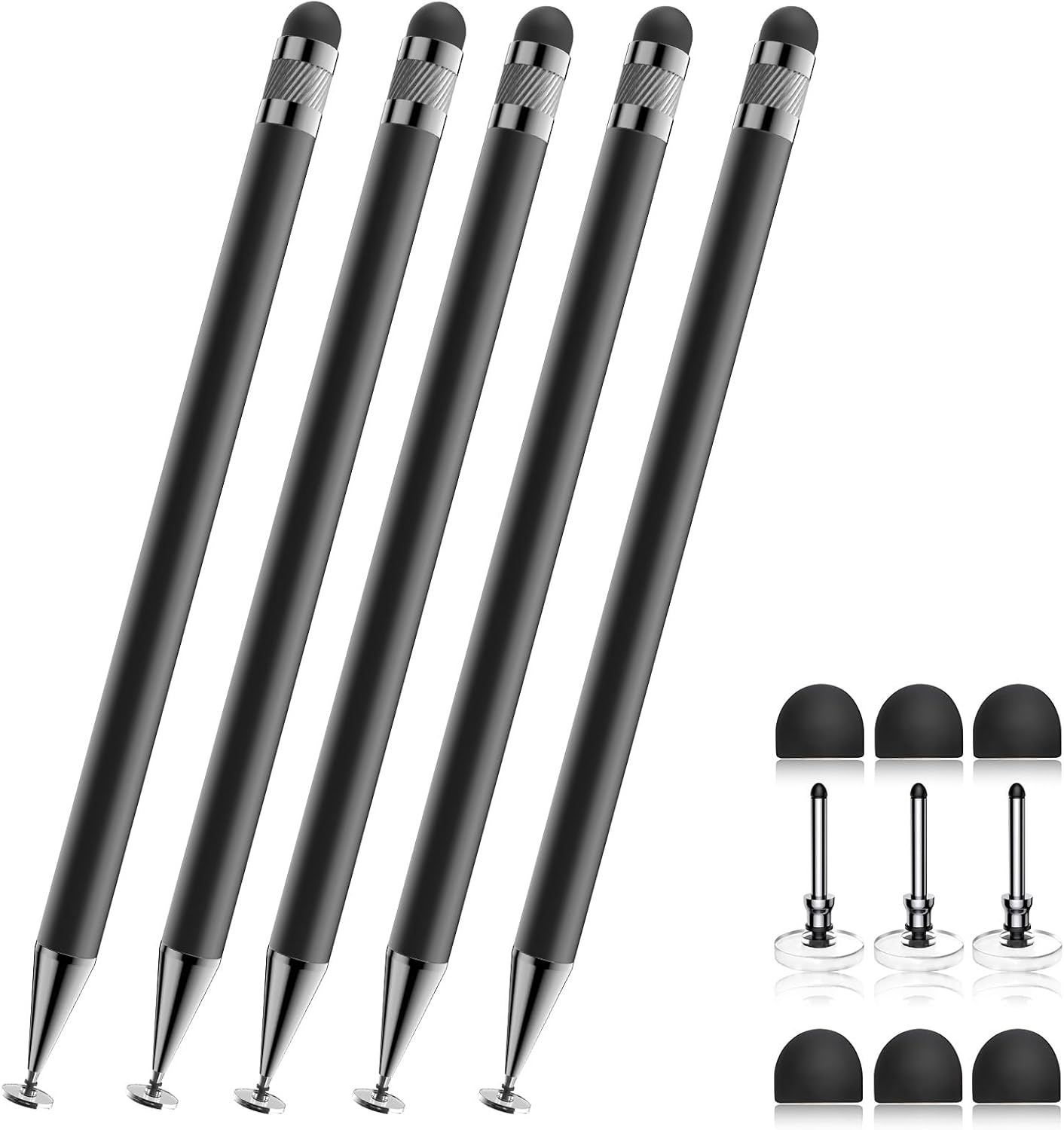 Stylus (5 Pcs), 2-in-1 Stylus Pen for Touch Screen, High Precision and Sensitivity, Suitable for iPhone/ipad/Android Tablets, Compatible with All Touch Screens (Black/White/Blue/Rose Gold/Silver)