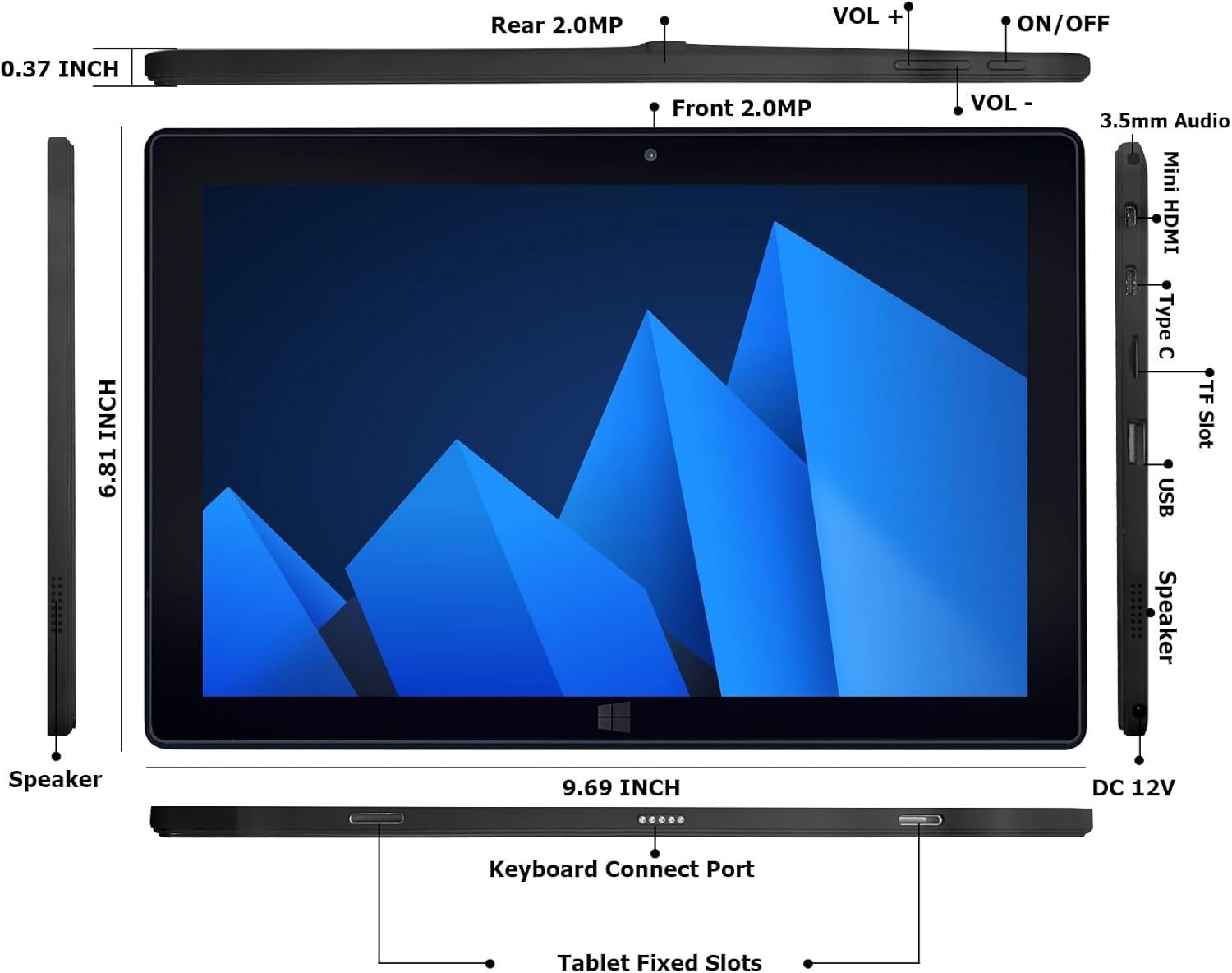 Windows Tablet, 10.1 Inch Windows 11 Pro 2 in 1 PC Tablet , 8GB RAM 128GB Storage, Intel N4200 Quad-Core CPU, 1920x1200 IPS FHD Touchscreen, with Mini HDMI/WiFi/Bluetooth/Keyboard/USB/Dual Cameras