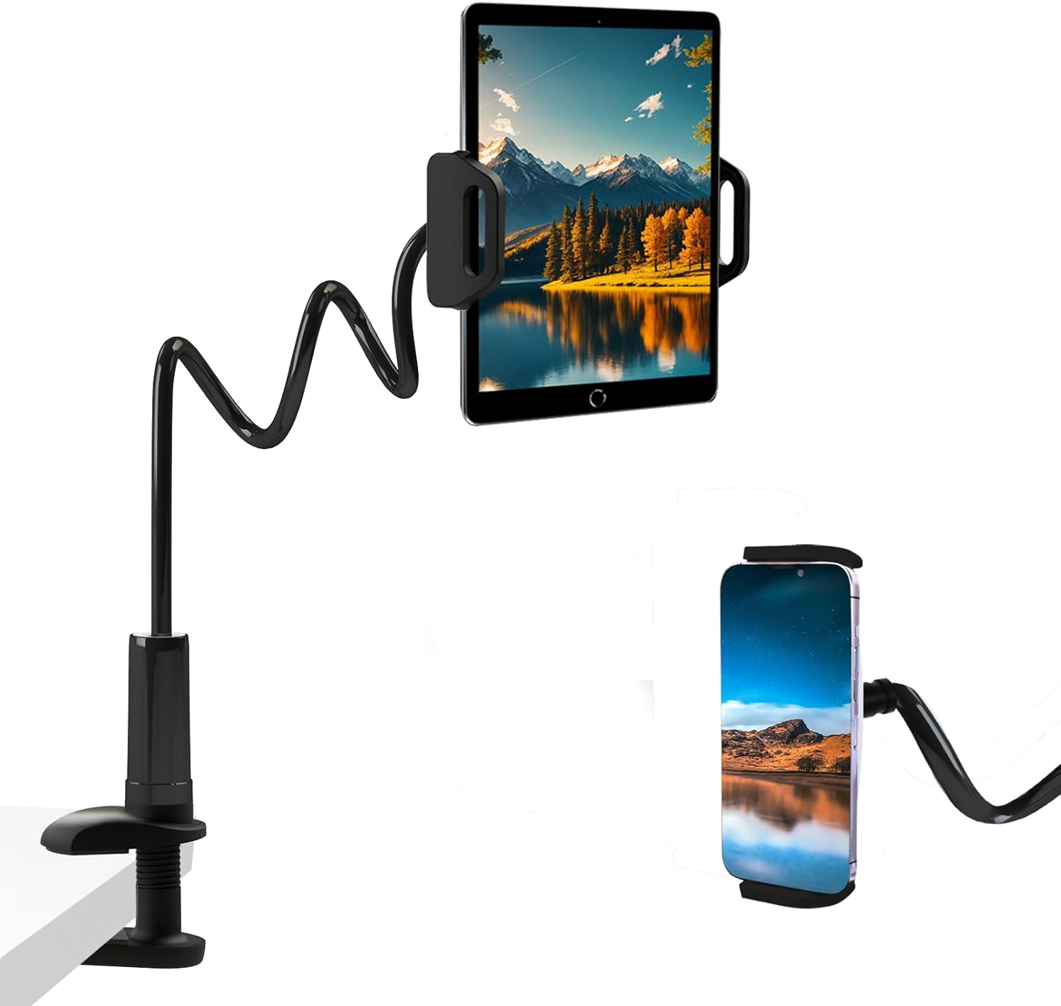 ZUYEE Gooseneck Tablet Mount Cell Phone Holder for Bed 4.7-11 Devices iPad Clamp Stand Kindle Holder Flexible 30 inch Arm Clip for iPhone iPad Air Mini Galaxy Tabs Kindle Fire Switch (Black)