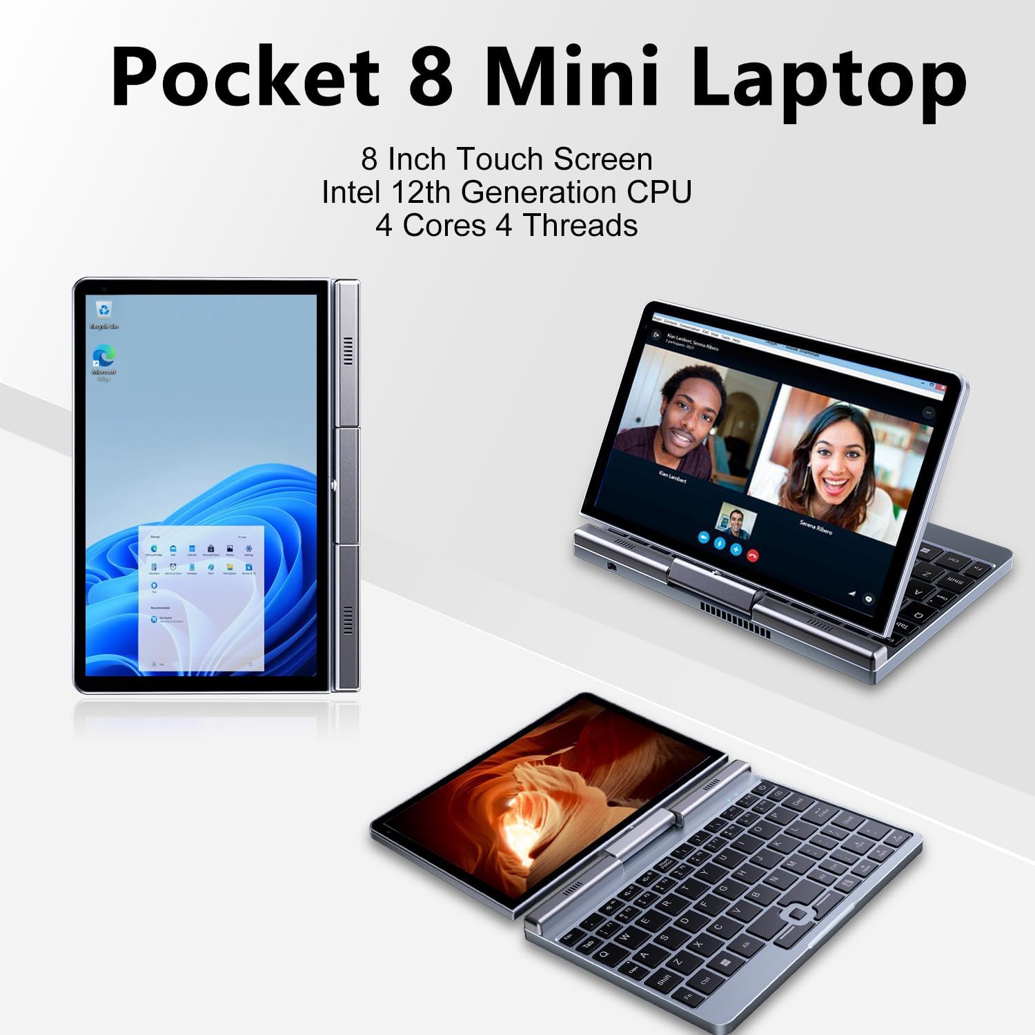 2-in-1 Mini Laptop | 8-Inch Touchscreen Portable Small Pocket Computer | Intel 12th Gen N100 Processor | 12GB DDR5 RAM 1TB SSD | PD 30W Charging | WiFi6 BT5.2 |Backlit Keyboard |Windows 11