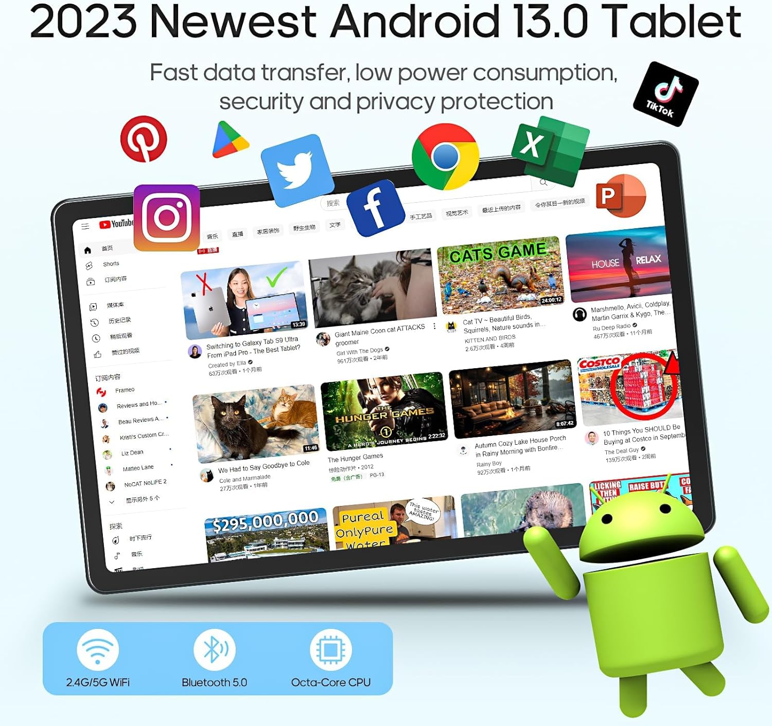 2024 Newest 11 inch Tablet Android 13 Tablet, 2K 2000 x 1200 Display, 14GB RAM 256GB ROM 512GB Expand with Octa-Core CPU, 13MP+5MP, Dual SIM/2.4G5G WiFi/BT5.0/Type C/GPS/7500mAh, 18W Fast Charging