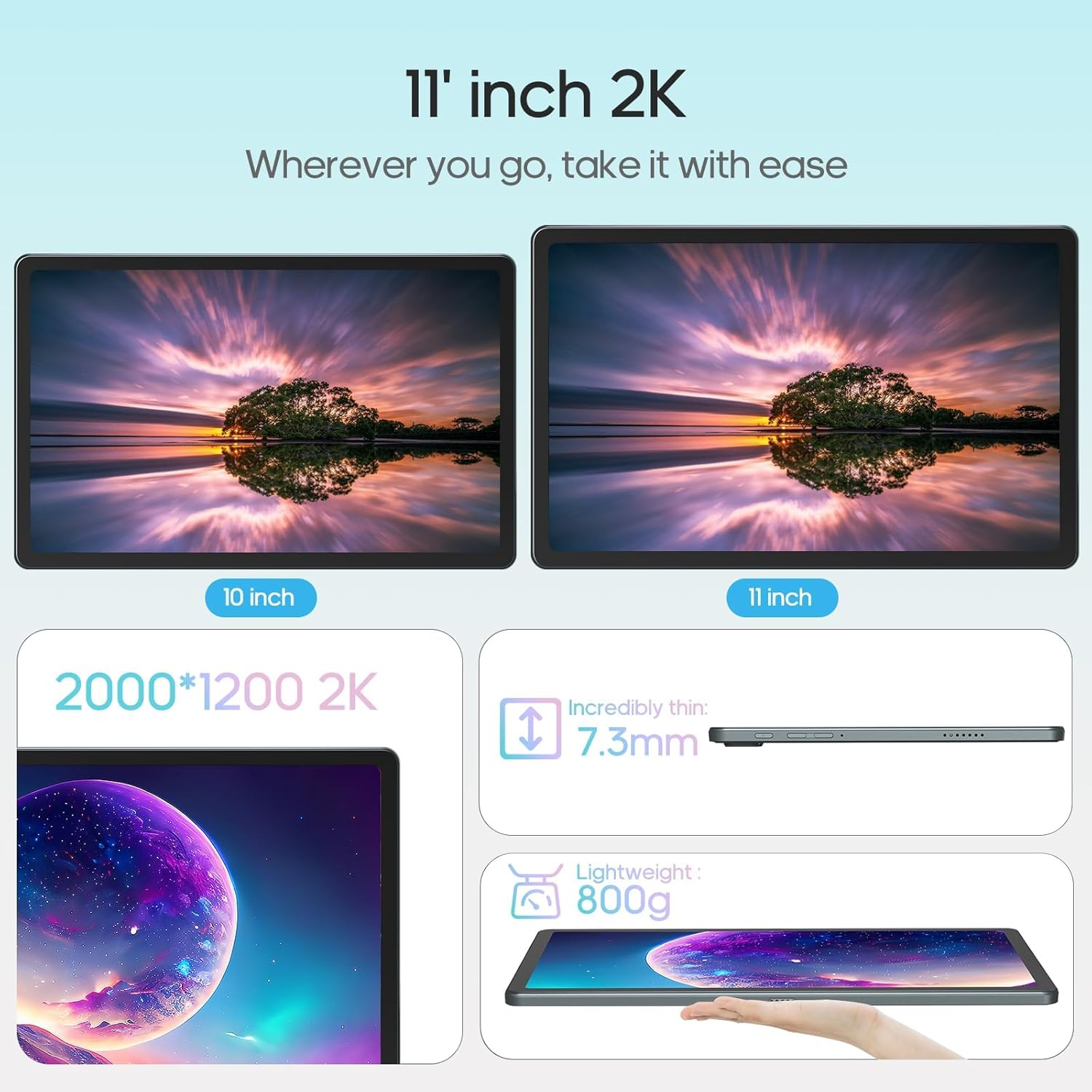 2024 Newest 11 inch Tablet Android 13 Tablet, 2K 2000 x 1200 Display, 14GB RAM 256GB ROM 512GB Expand with Octa-Core CPU, 13MP+5MP, Dual SIM/2.4G5G WiFi/BT5.0/Type C/GPS/7500mAh, 18W Fast Charging