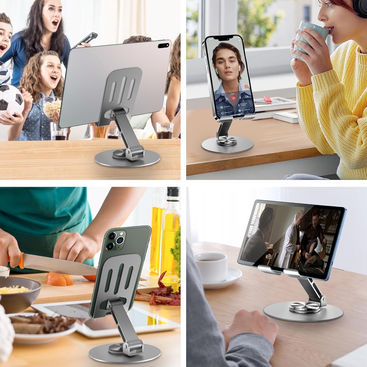 2PCS Cell Phone Stand, Multi-Angel Adjustable 360° Rotation Non-Slip Metal Phone Stand Compatible with iPone Android Smartphone and Tablet(GreyGrey)