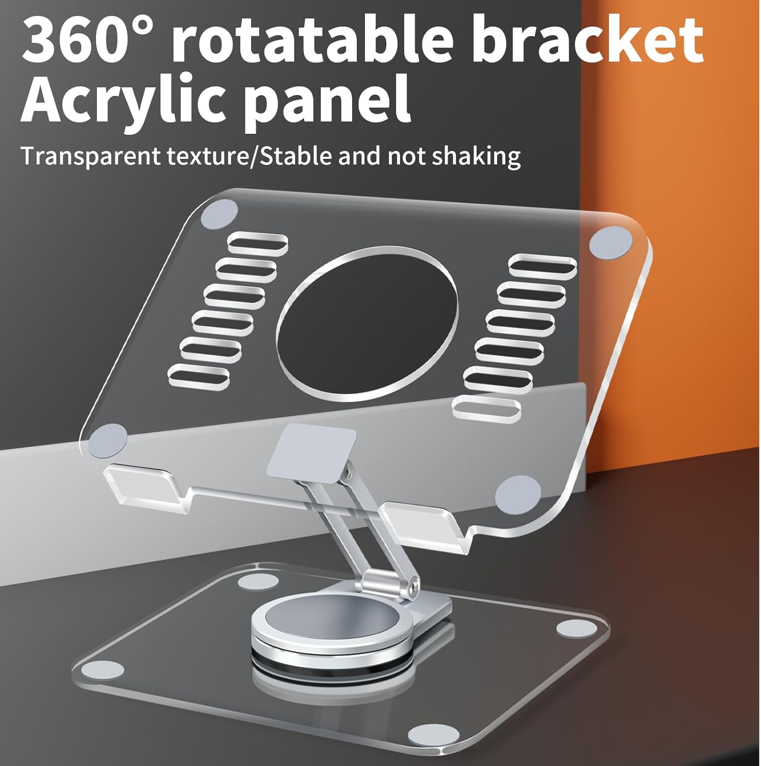 Acrylic Tablet Stand with 360° Rotating Base, Foldable Clear Tablet Holder for Desk, Compatible with iPad Pro/Air/Mini and More (Transparent1)