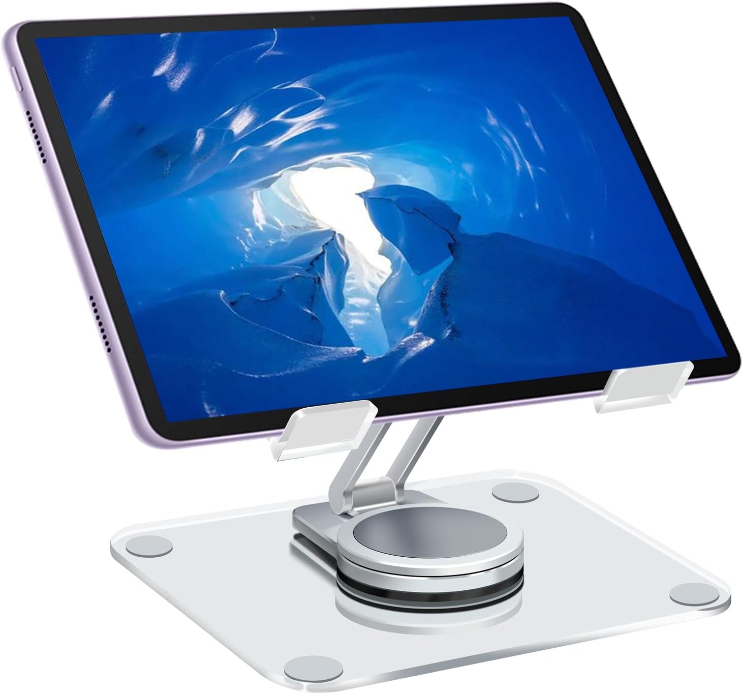 Acrylic Tablet Stand with 360° Rotating Base, Foldable Clear Tablet Holder for Desk, Compatible with iPad Pro/Air/Mini and More (Transparent1)