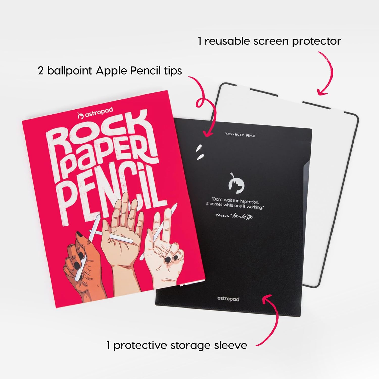 Astropad Rock Paper Pencil 2 – Paper Screen Protector for iPad Pro 12.9 inch (Gen 3-6) + Apple Pencil Tips Replacement 2 Pack – Compatible with Apple Pencil 1st/2nd Gens