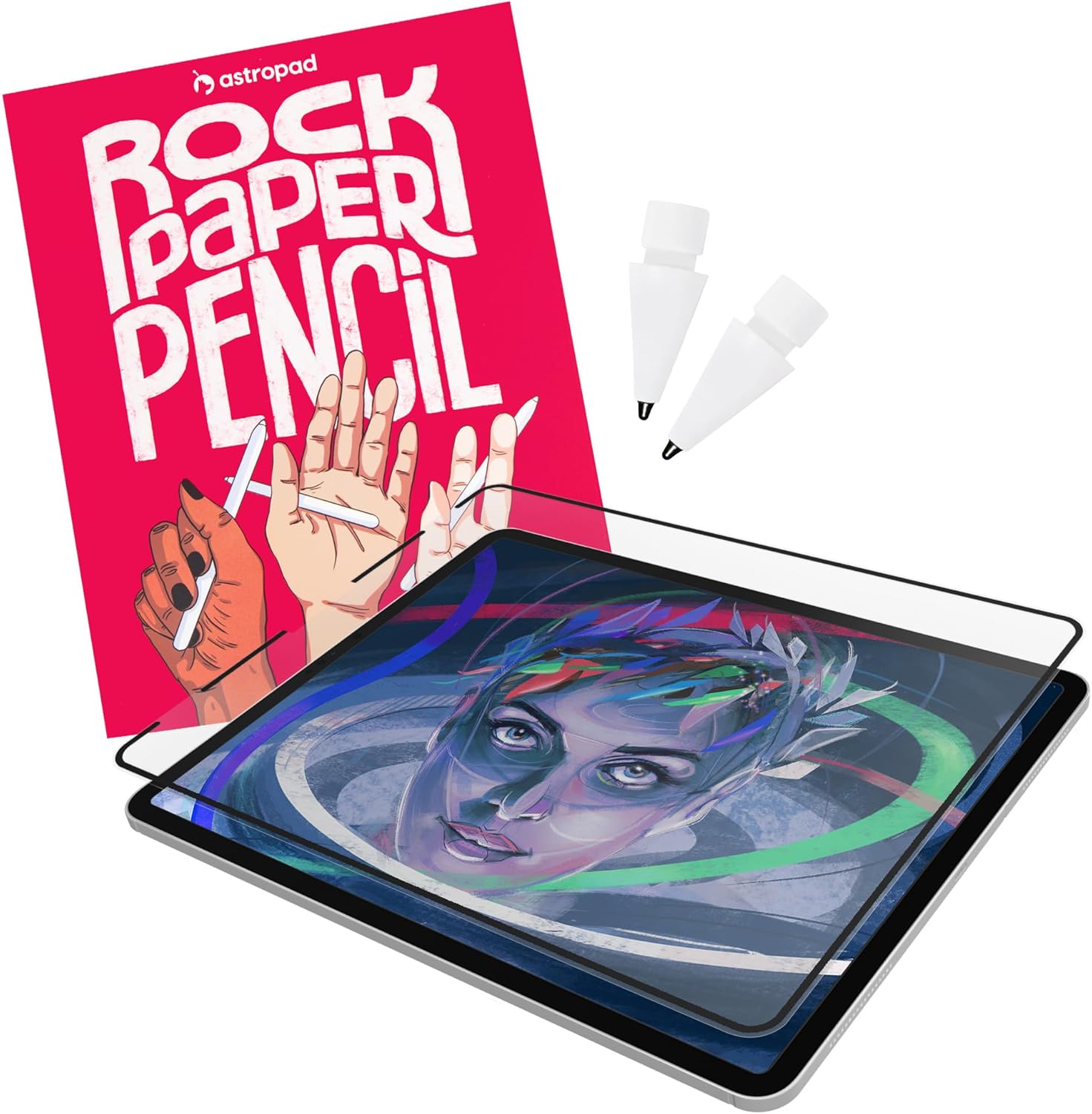 Astropad Rock Paper Pencil 2 – Paper Screen Protector for iPad Pro 12.9 inch (Gen 3-6) + Apple Pencil Tips Replacement 2 Pack – Compatible with Apple Pencil 1st/2nd Gens