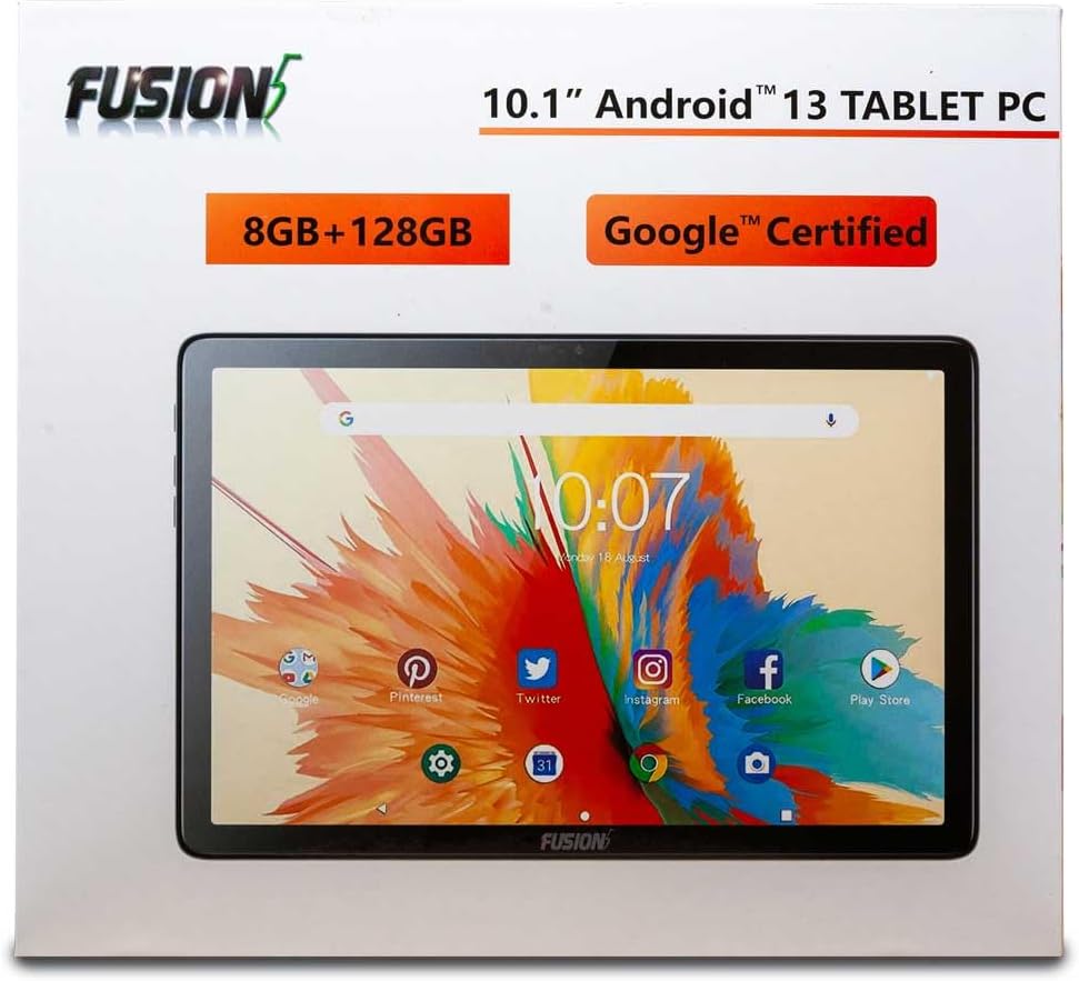 Fusion5 F202_8G 10.1 Inch Tablet - Android 13, Full HD IPS, Octa-Core, 8GB RAM, 128GB Storage, Dual Band Wi-Fi, Bluetooth, USB-C, 10 Inch, 13MP Rear 5MP Front Camera