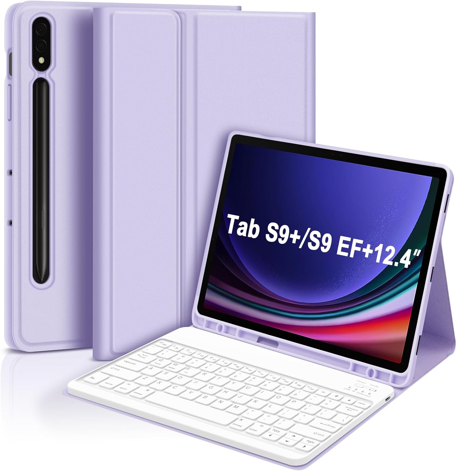 GOKOCO for Samsung Galaxy Tab S9 Plus/S9 FE+ 12.4 inch 2023 Keyboard Case with S Pen Holder,S9+ Detachable Wireless Bluetooth Keyboard for Model (SM-X810/X816B/X610/X616B)-Purple