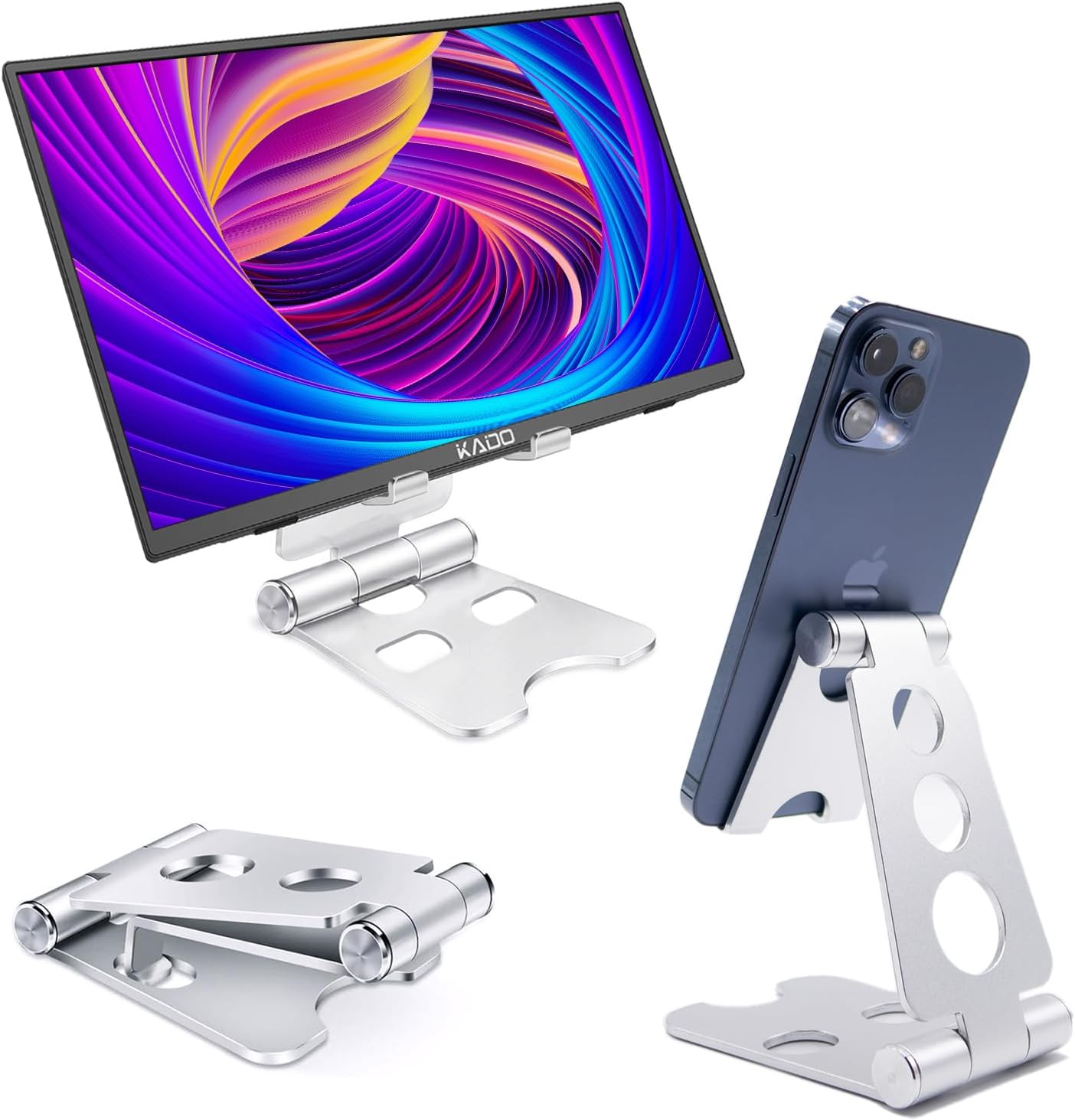 Kado Aluminum Alloy Tablet Stand for Portable Monitor Up to 16, Foldable iPad Stand Holder Adjustable, Computer Office Desk Accessories for Kindle, Switch, iPad Pro/Air/Mini, iPhone Pro/Max/Plus