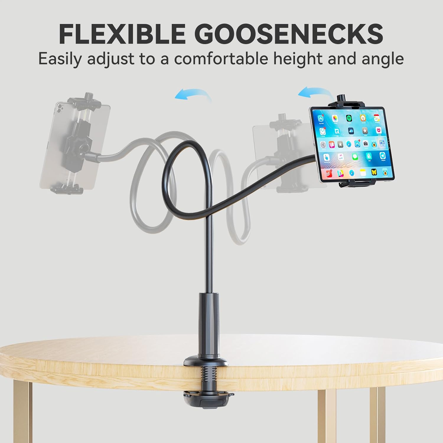 KDD Gooseneck Tablet Holder for Bed, Adjustable ipad Stand for Desk with Headphone Hanger, 39-inch Flexible Long Arm Clip Phone Mount for Bedside  Headboard Clamp for I-pad Pro 12.9, Mini, Switch