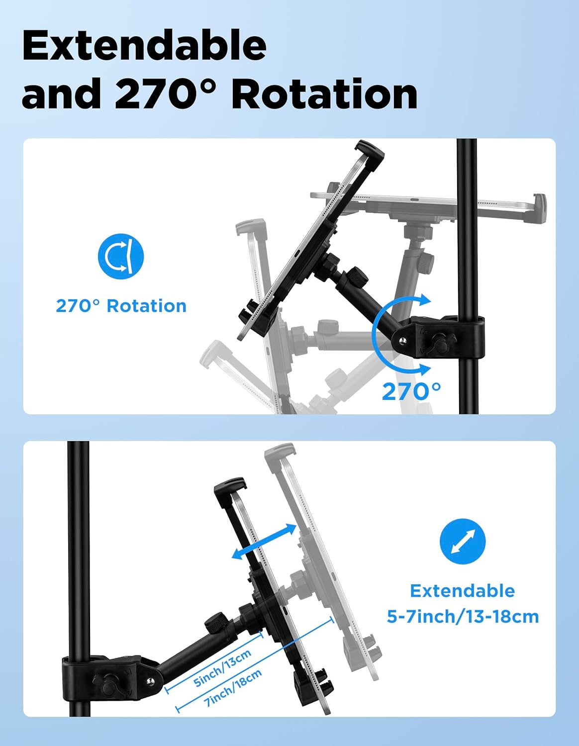 LZSIG Updated Tablet Mount Holder for Mic Stand, Adjustable Microphone Music Stand iPad iPhone Holder Stand, Compatible with Kindle, Android, All 4.7 to 13.5-inch Tablets  Smartphones (L)