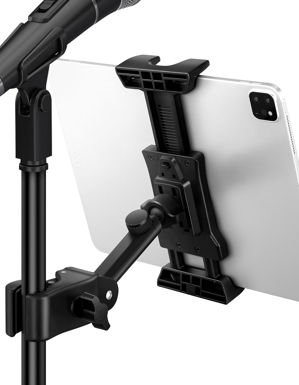 LZSIG Updated Tablet Mount Holder for Mic Stand, Adjustable Microphone Music Stand iPad iPhone Holder Stand, Compatible with Kindle, Android, All 4.7 to 13.5-inch Tablets  Smartphones (L)