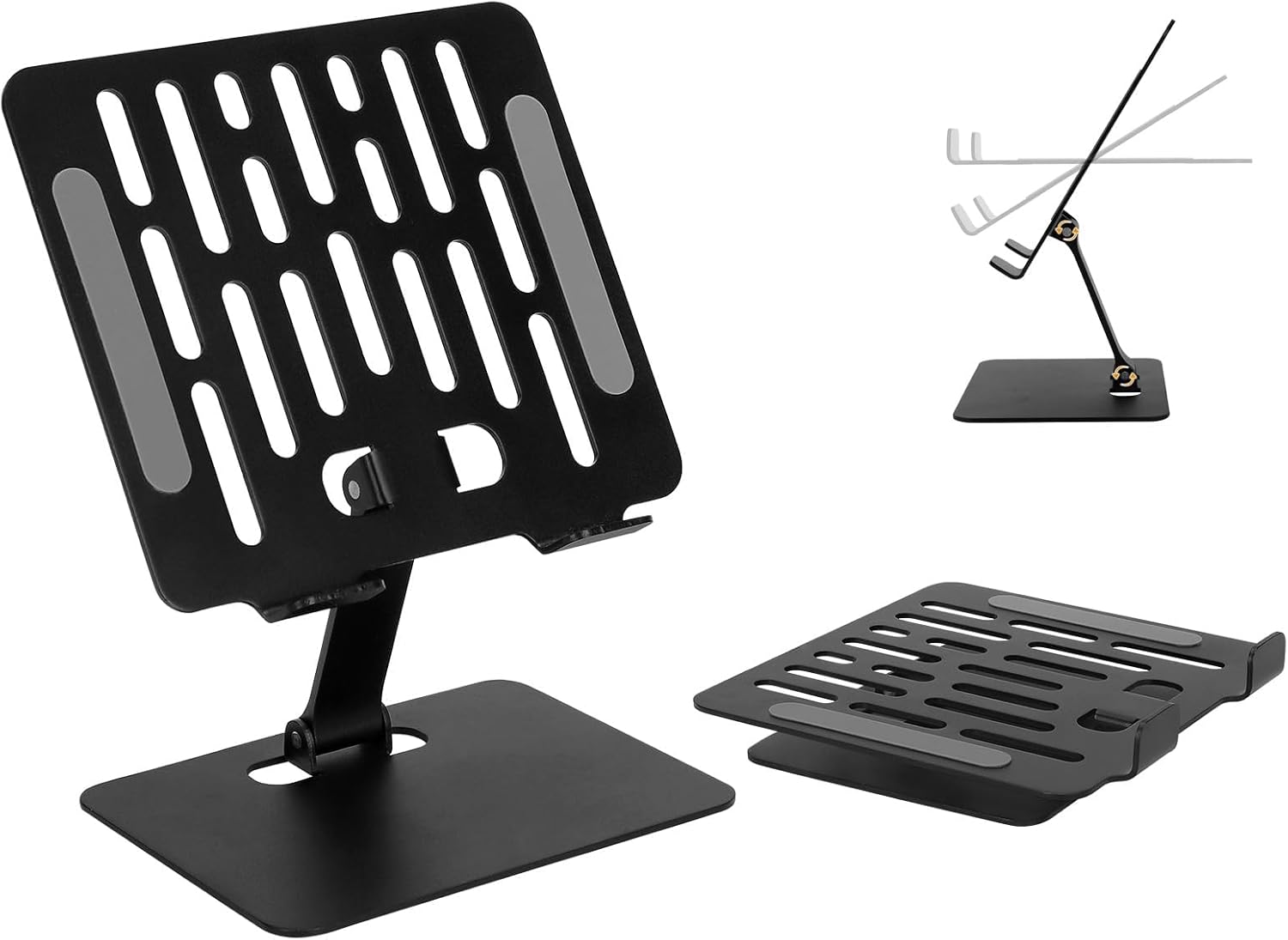 Metal Tablet Stand, a Portable Desktop Tablet Holder Stand That can be Folded up and Down to Adjust Height. Suitable for ipad Holder up to 12 inches (Black)