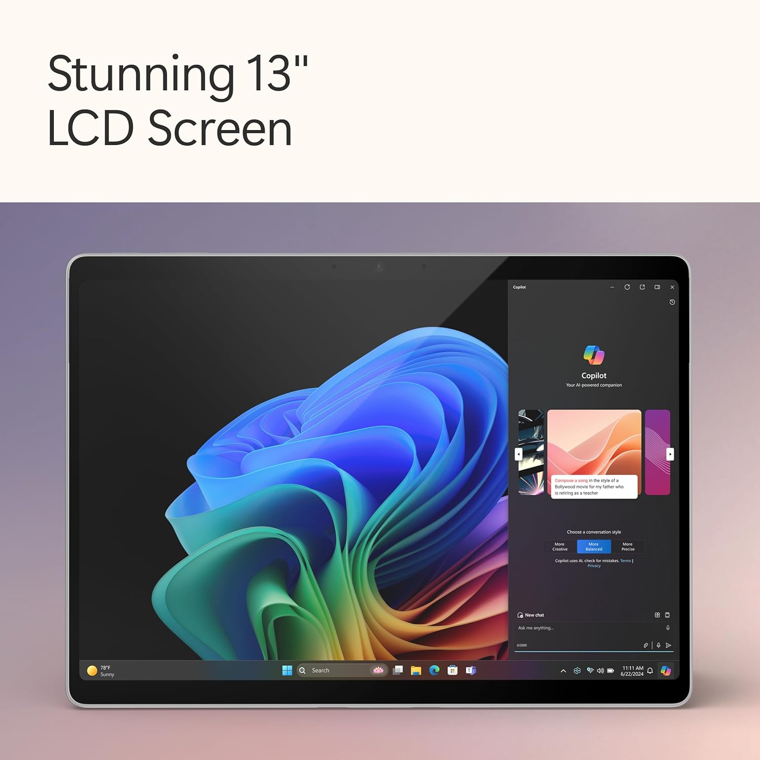 Microsoft Surface Pro 2-in-1 Laptop/Tablet (2024), Windows 11 Copilot+ PC, 13 Touchscreen LCD Display, Snapdragon X Plus (10 Core), 16GB RAM, 256GB Storage, 5G Connectivity, Platinum