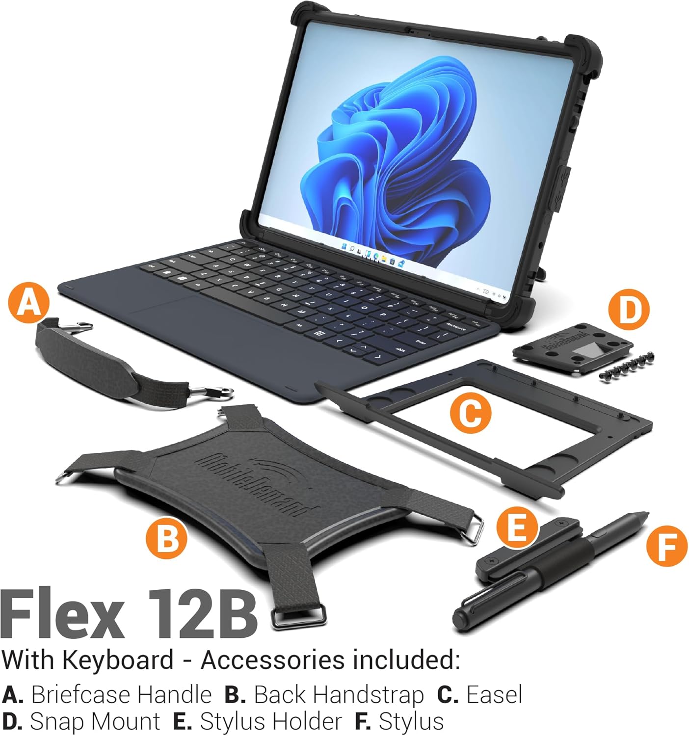 MobileDemand Flex 12B 2-in-1 Laptop, Rugged Tablet PC Windows 11 Pro Upgrade, 16GB RAM, 256GB, 12.6 inch Screen, MIL-STD-810H Certified, Field Work Tablet with Keyboard, Android Tablet Alternative