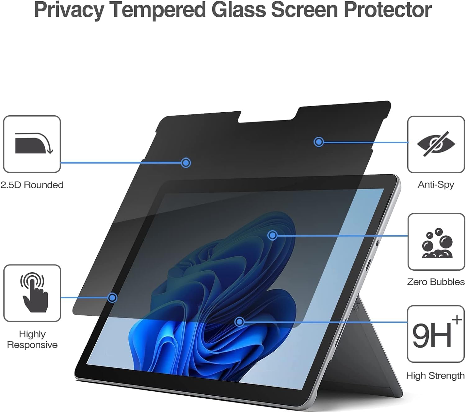 Privacy Screen Protector for Galaxy Tab S9 FE+ Plus/ S9 Plus/ S8 Plus/ S7 FE/ S7 Plus 12.4 Inch, Anti-Spy Tempered Glass for Samsung Tablet SM-X610/X810/X800/T730/T970,1 Pack