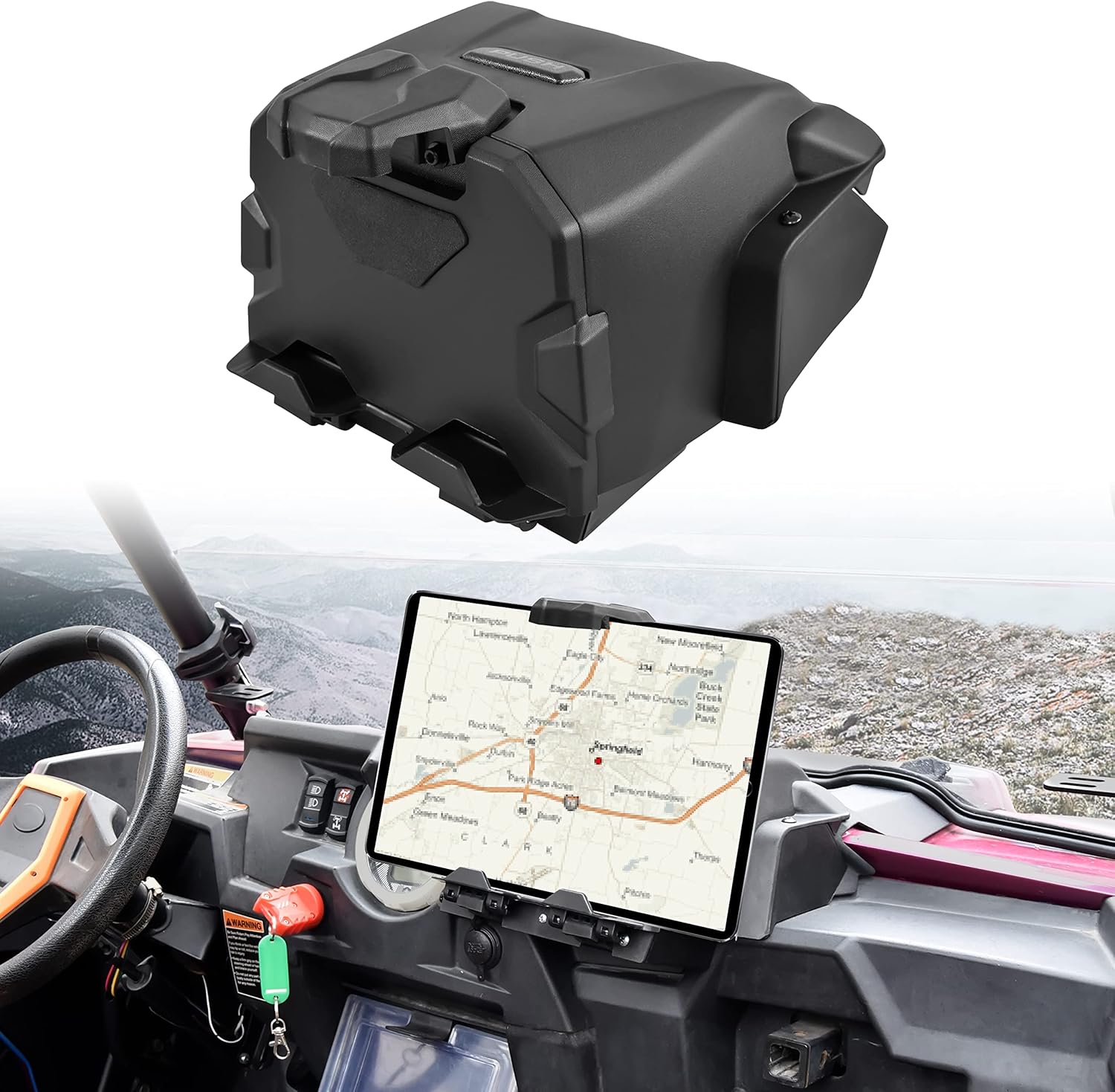 SAUTVS Tablet Phone Device Holder for 2014-2018 Polaris RZR XP 1000/ XP 4 1000, Electronic Device GPS Mount with Extra Storage Box Compatible with Polaris RZR 1000 XP/ XP4 1000 2014-2018 Accessories