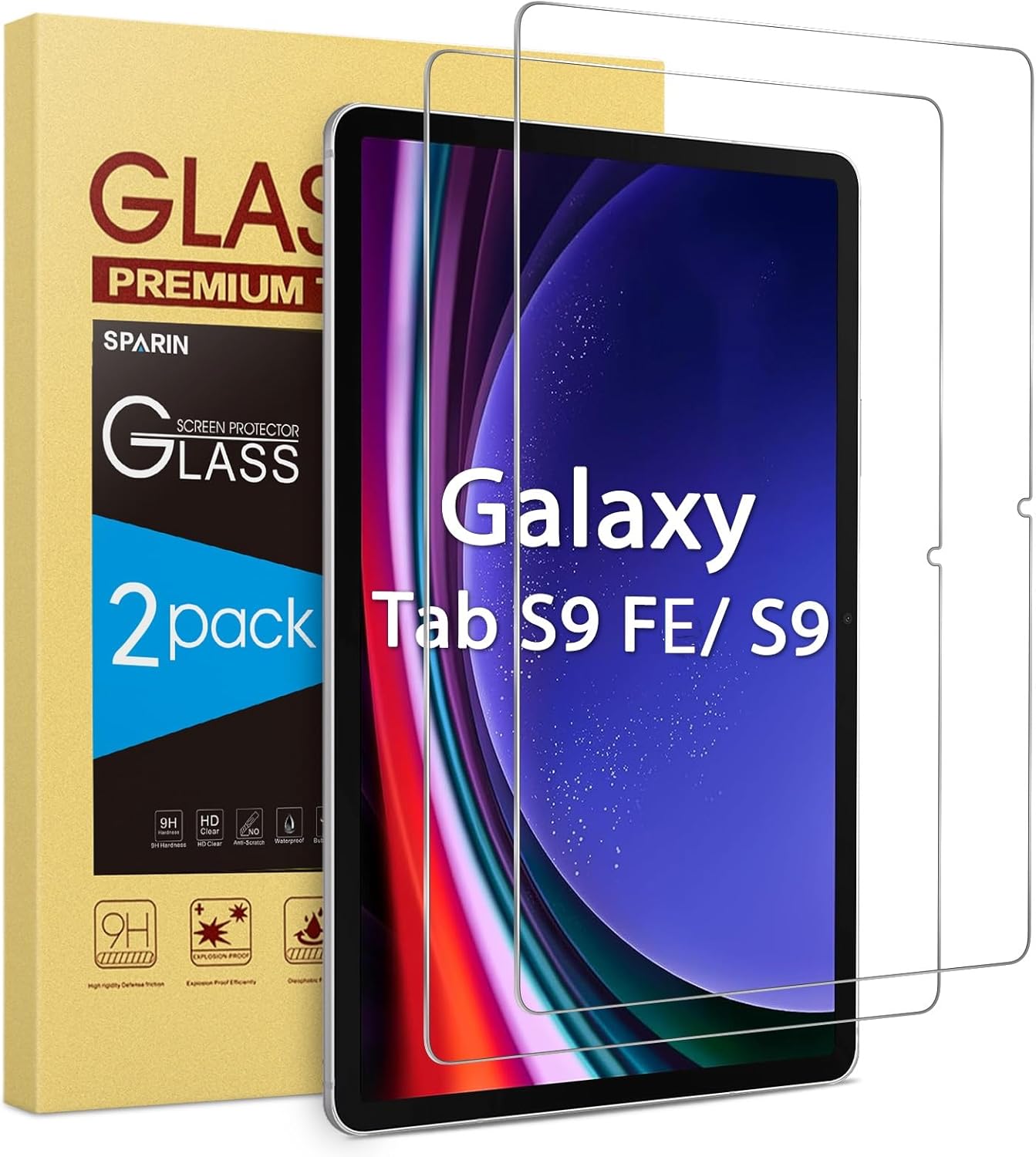 SPARIN 2 Pack Screen Protector for Samsung Galaxy Tab S9 FE 5G (10.9 inch)  Galaxy Tab S9/ S8/ S7 (11 inch), Tempered Glass Compatible with S Pen, Anti-Scratches