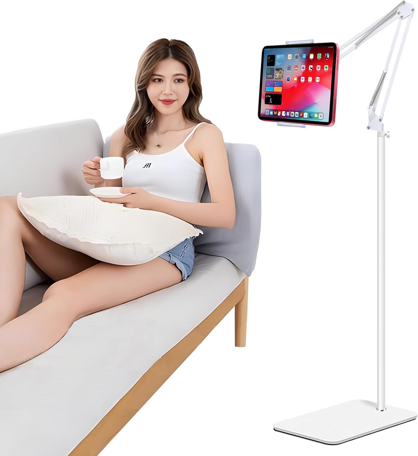 Tablet Floor Stand, Adjustable Universal 360-degree Rotatable Metal Tablet Holder, Compatible with iPad/iPhoneX/iPad Pro or Other 5.5~12.9 Inches Devices (Black)