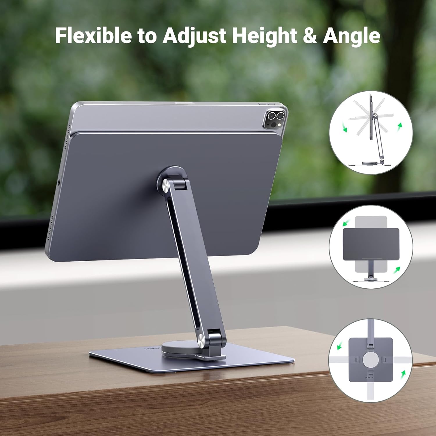 UGREEN Magnetic Tablet Stand Compatible with iPad Pro 12.9 Inch Ipad Air 13 11 Tablet Holder for Desk Adjustable with 360° Rotating Base Foldable Home Office Desk Accessories