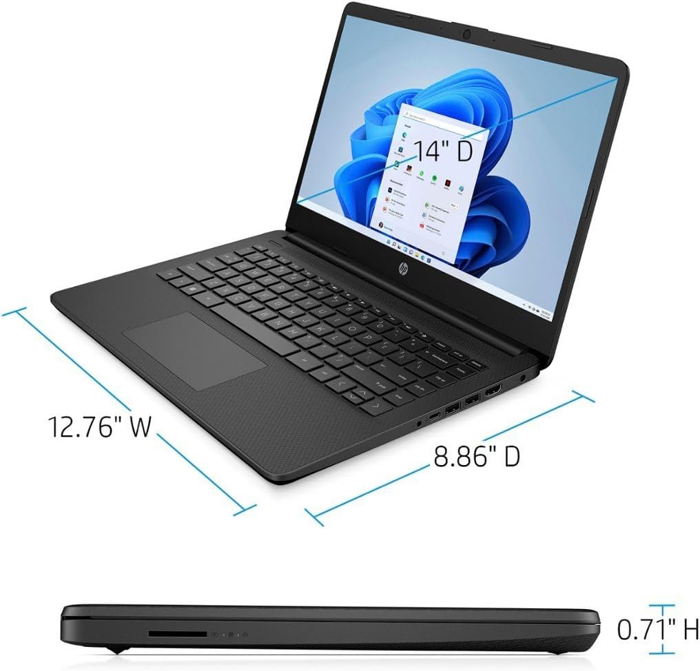 HP Newest 14 HD Light Thin Laptop Student Business, Quad-Core Intel N4120, 4GB RAM, 128GB (64GB eMMC+ 64GB Card), Webcam, Wi-Fi, Long Battery, Windows 11S + 1 Year Office 365, White+MarxsolAccessory