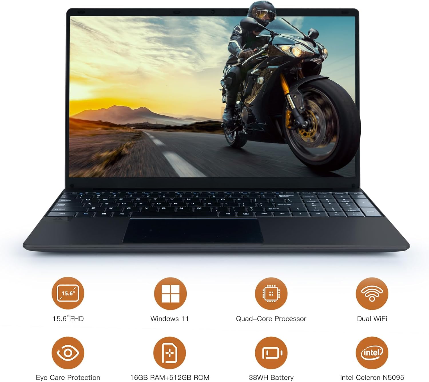 Laptop Computer, Business/Student Laptop 15.6 inch, Quad-Core Intel N5095 Processors, 16GB DDR4 and 512GB SSD, 38000mWh Battery, WiFi, Bluetooth, 2024 US Version