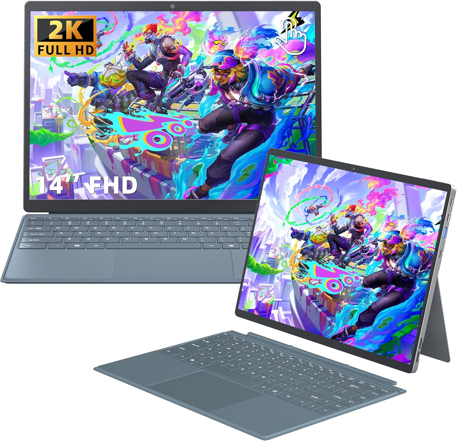 【Win 11 Pro/Office 2019】 2-in-1 Laptop 14-Inch 2K IPS(1920x1200) Touch Screen Tablet,12th Gen Alder Lake N95 CPU(up to 3.4GHz),16GB DDR4, Equipped with Magnetic KB/BT 5.0/Portable (1T NVME SSD)