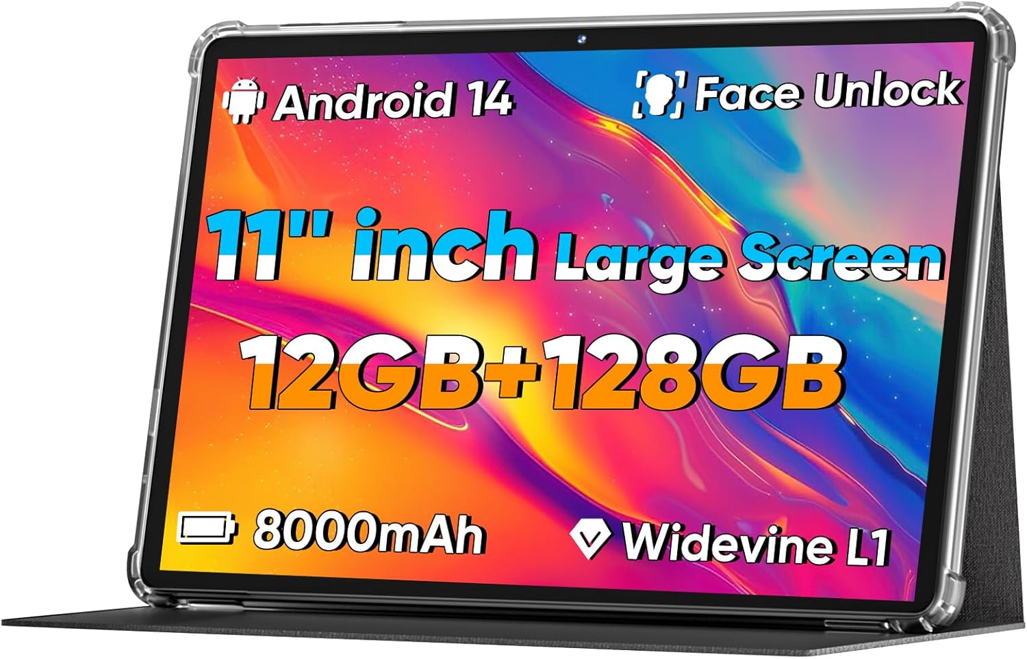 2024 Upgraded Android 14 Tablet, 11inch Tablet PC,Support Face Unlock, Octa-core CPU,12GB+128GB+512GB Expand, 8000mAh Big Battery, 18W PD Fast Charging, WiFi6, BT5.0,Touchscreen Display Tableta