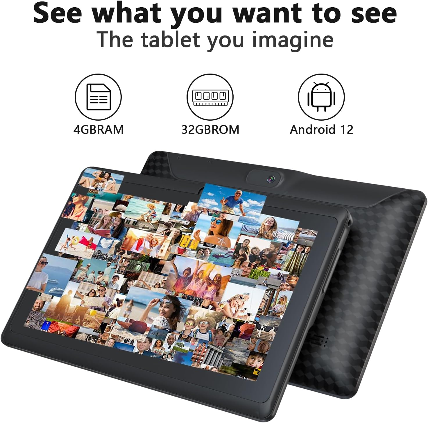 7 Inch Tablet, Android 12 Tablet PC, 32GB Storage 4GB RAM Tablets Quad-Core Processor Android Tablet PC 2MP+5MP Dual Camera 3000 mAh Battery, WiFi Bluetooth 7 LED IPS convenient Computer Tablets.