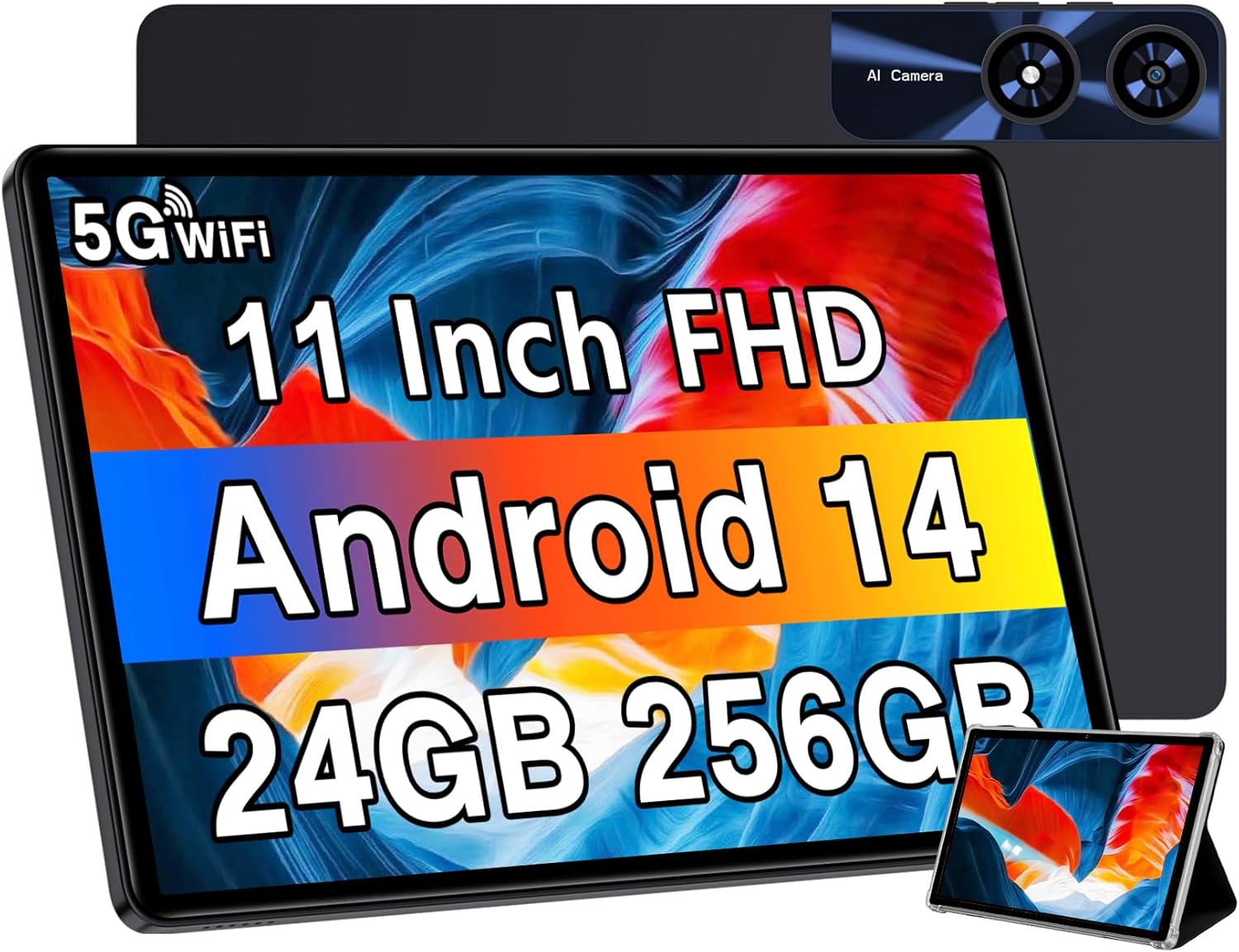 Android 14 Tablet 11 Inch Tablets, 24GB RAM 256GB ROM(1TB Expand), Octa-Core Tablets with 8000 mAh Battery, 5G WiFi, Bluetooth 5.0, Android Tablet 5MP+13MP Dual Camera, IPS Touch Screen, GPS Tab-Black