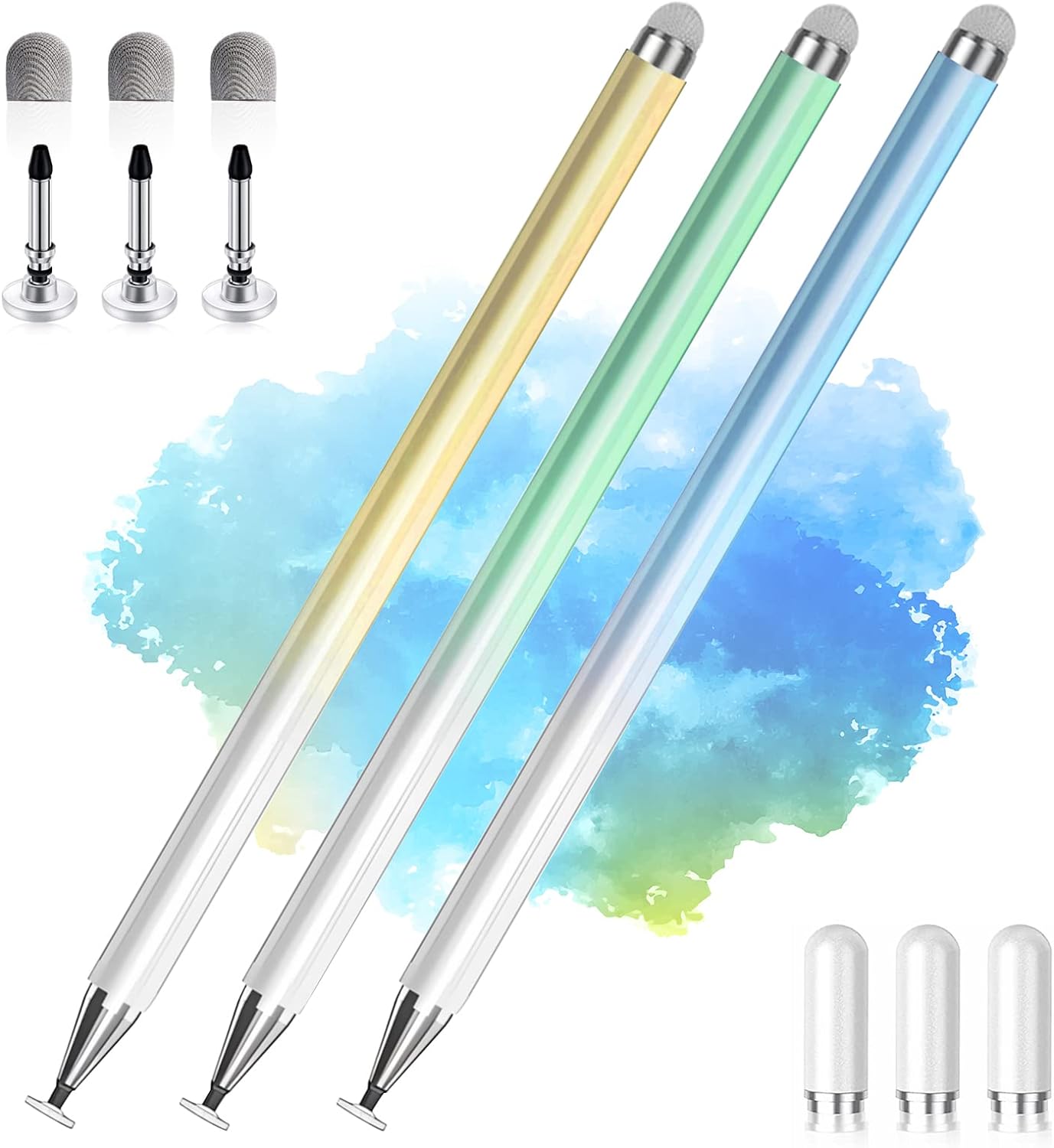 Stylus Pens for Touch Screens, 2 in 1 High Precision Universal Stylus Pen for iPad Compatible with Apple, iPhone, iPad, Android, Microsoft Tablets, Phones, 3 Pack-Blue, Pink, Purple