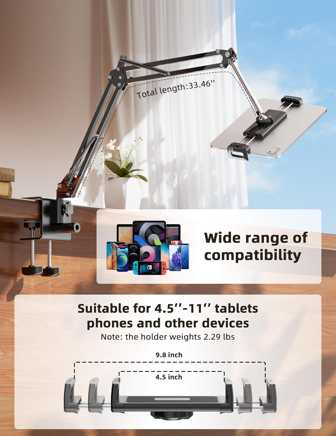 Tablet Holder for Kindle Holder Reading Accessories in Bed Desk, for iPad Kindle Stand, Tablet Stand Compatible with Kindle Paperwhite Colorsoft iPad iPhone Tablets Devices (4.7-11)